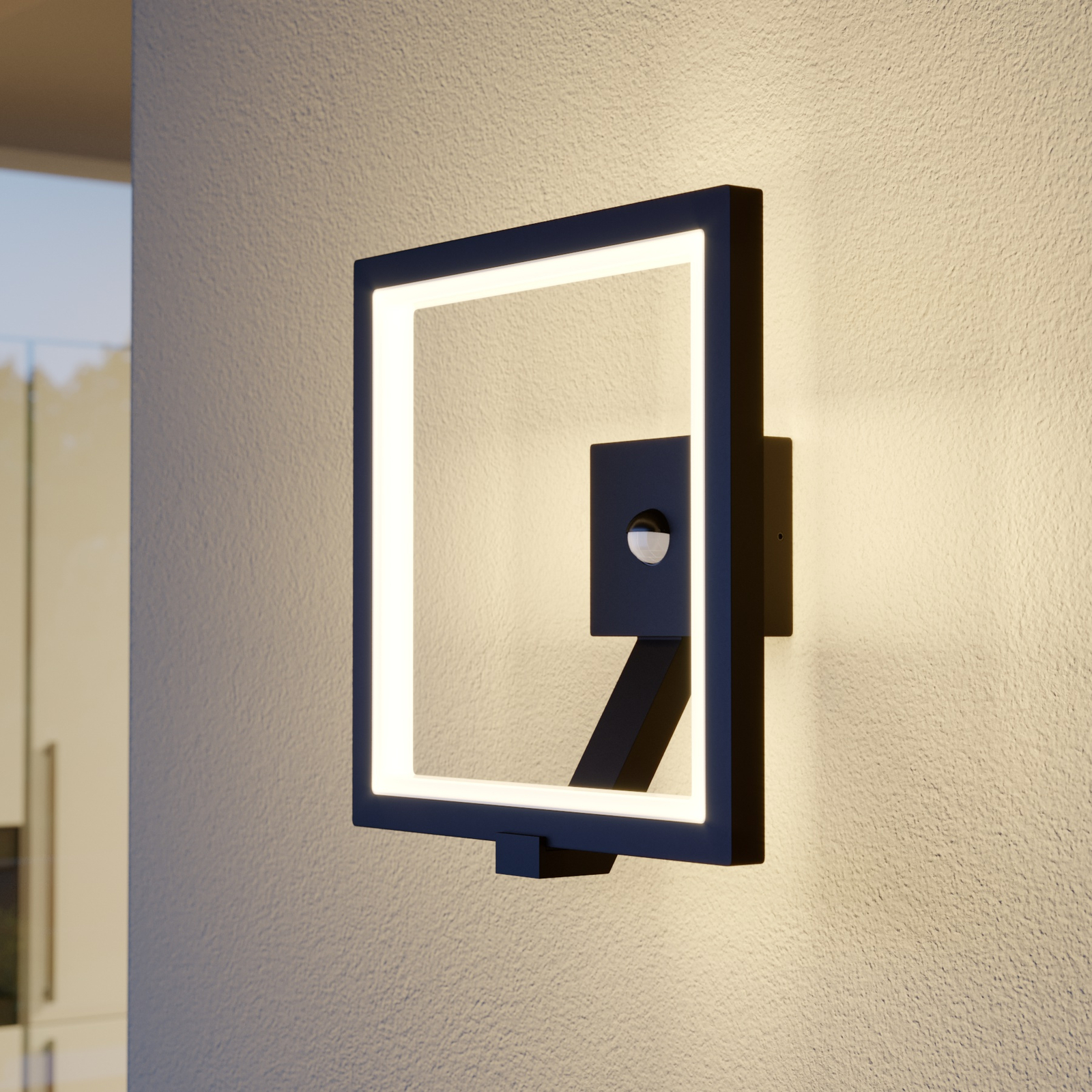 Lucande LED outdoor wall lamp Square, graphite grey sensor, aluminium, polycarbonate, 8.6 W, energy efficiency: A+, W: 30 cm, H: 31.5 cm