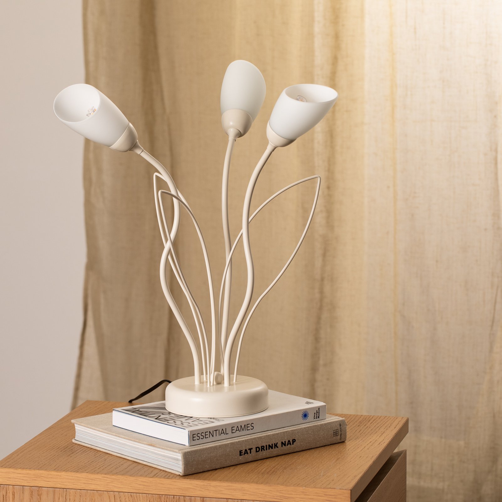 Stolna lampa Gloriosa, krem, staklo, 3 žarulje