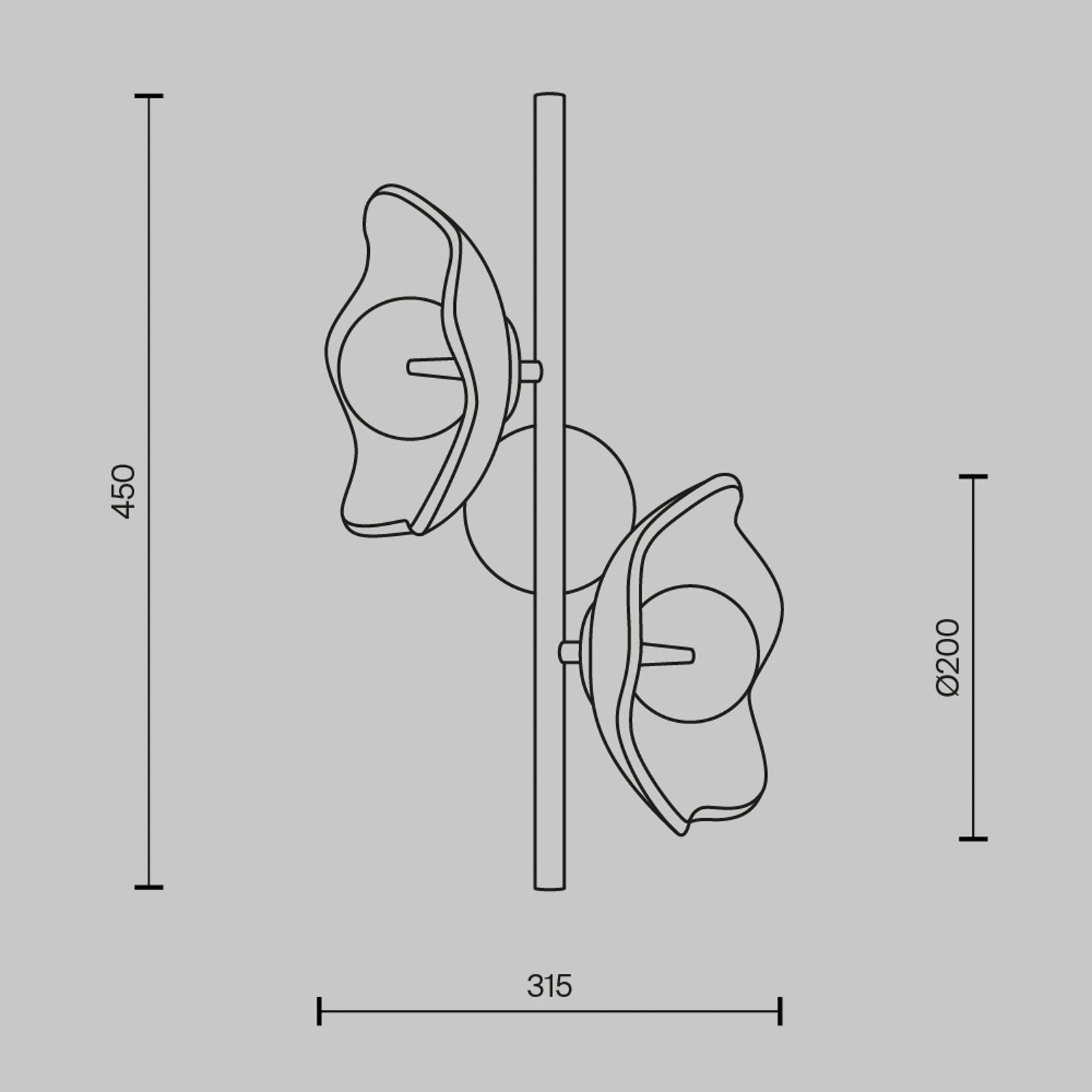 Maytoni Miracle wandlamp, 2-lamps, messingkleurig, glas