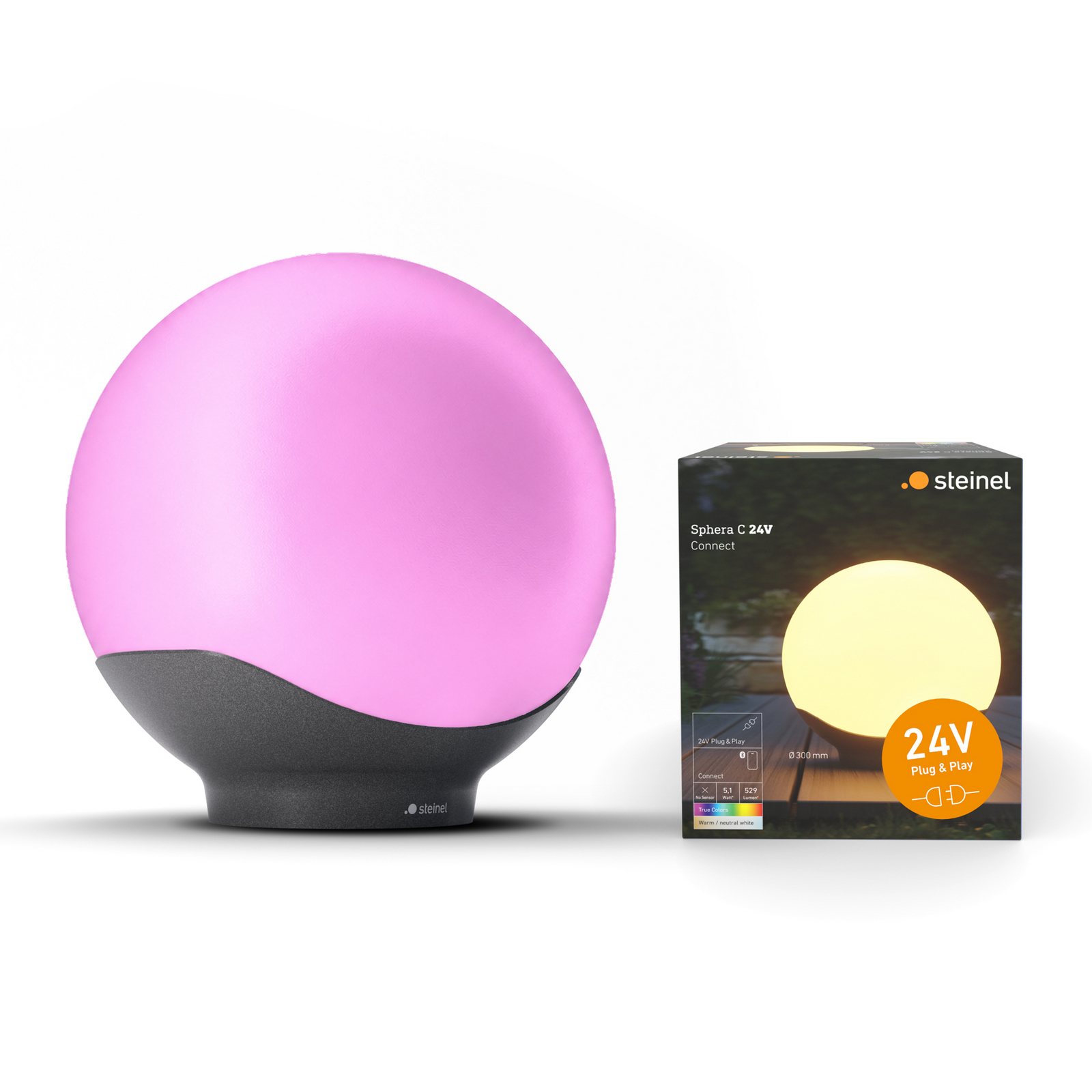 STEINEL LED крушка с кръгла форма C, 30 см, бяла/антрацит, IP65, RGBWW STEINEL LED крушка с кръгла форма C, 30 см, бяла/антрацит, IP65, RGBWW