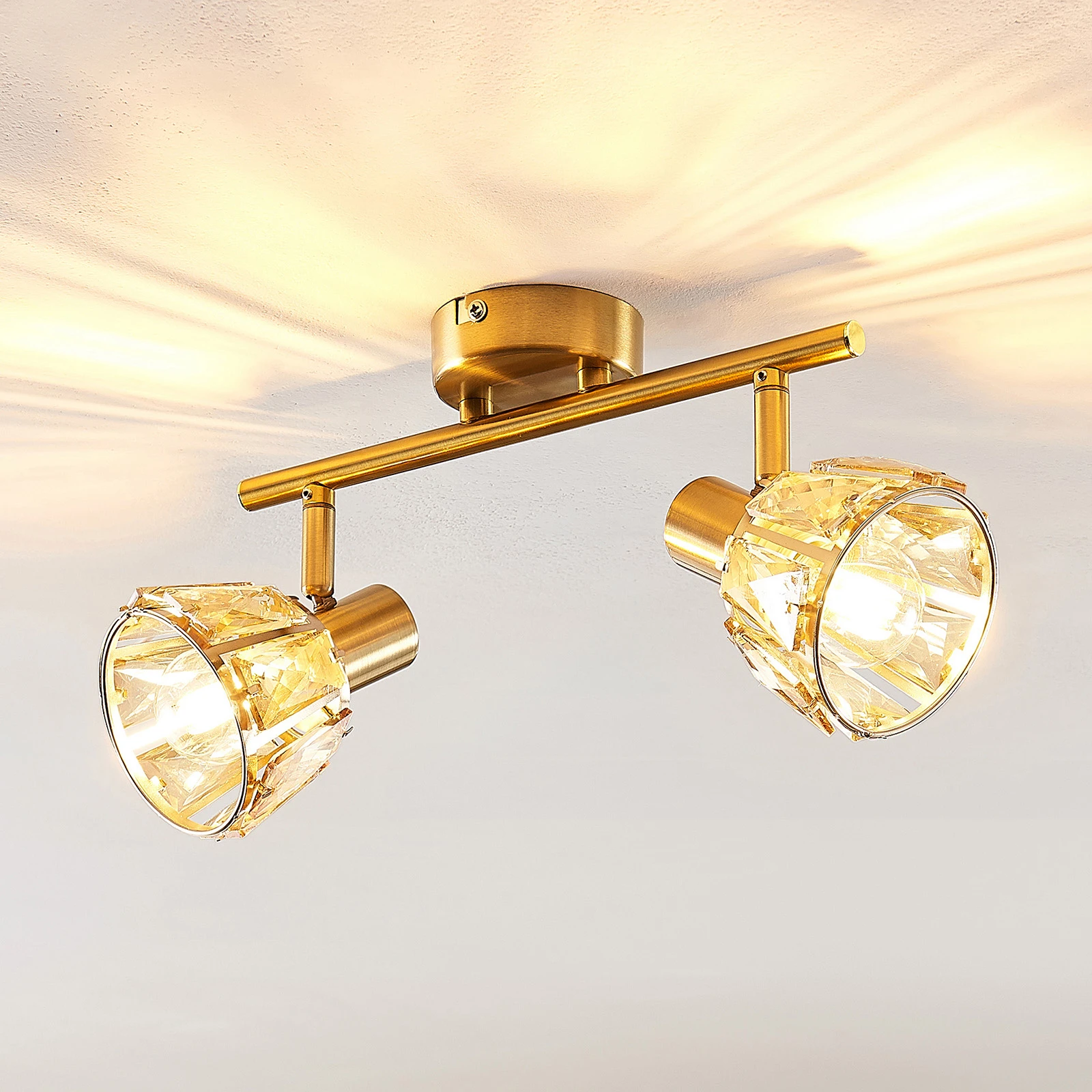 Lindby plafondlamp Gillion, 4-lamps, goud, kristal, 35cm