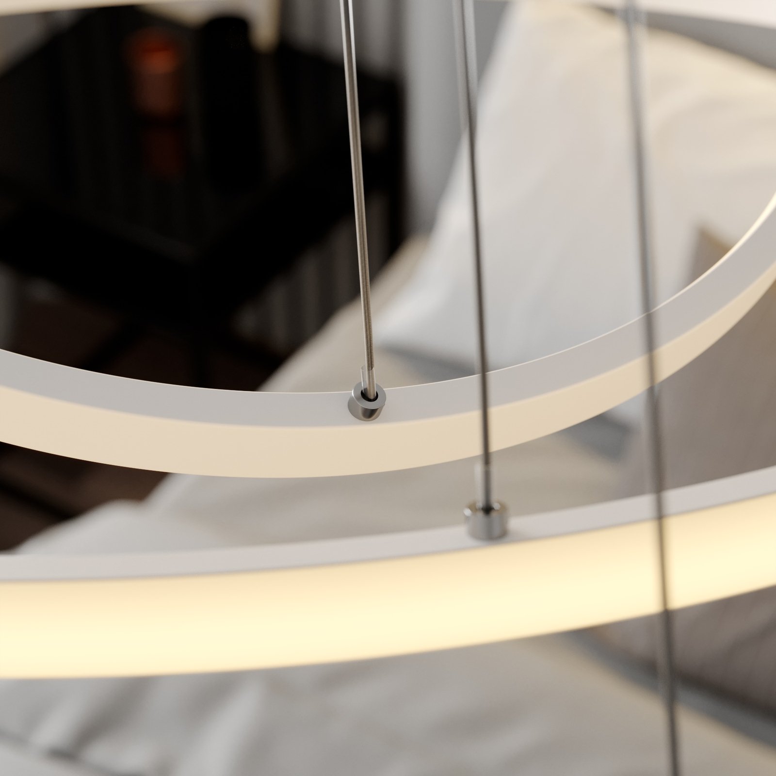 Suspension LED Ezana en trois anneaux, blanc