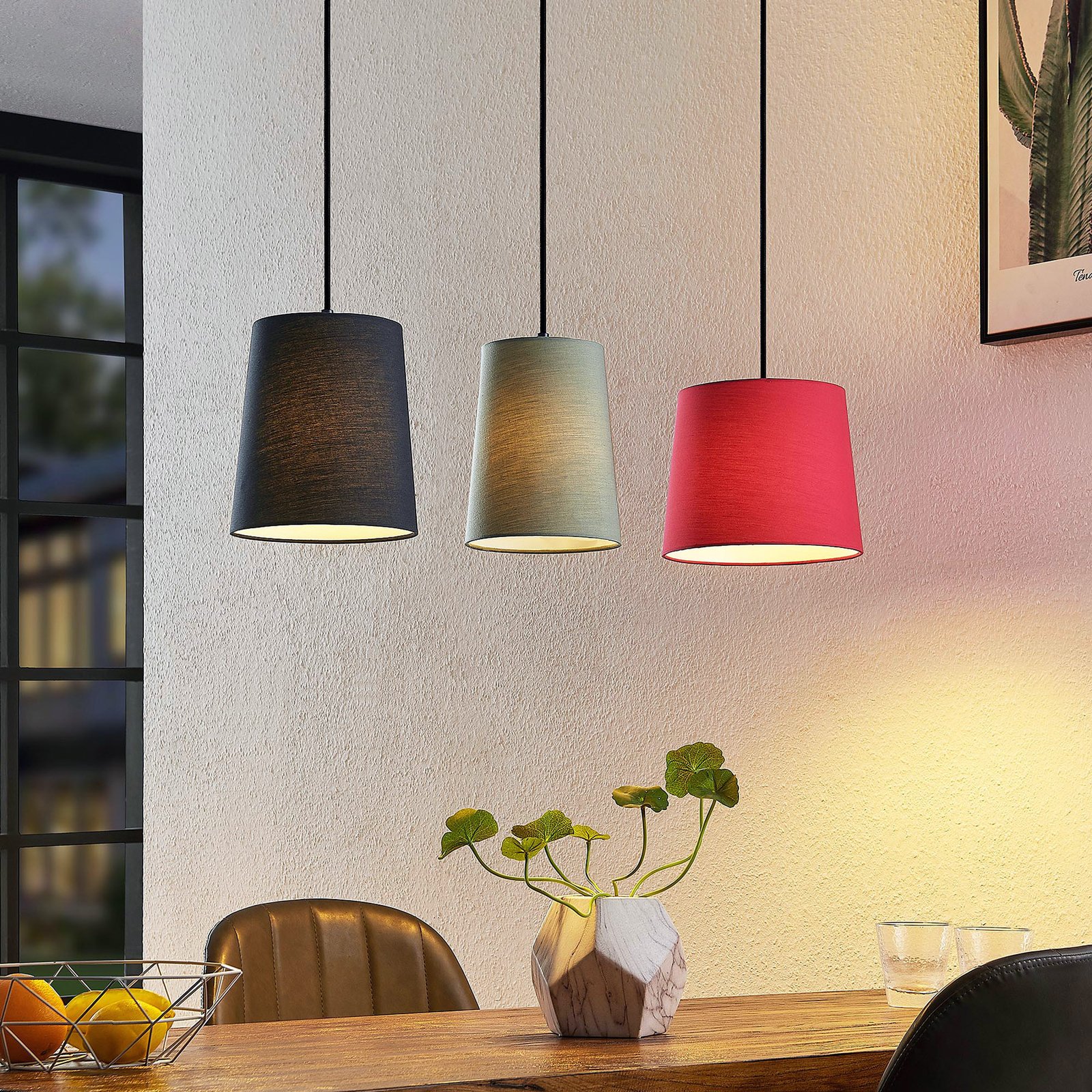 Lindby Amilia hanglamp, kappen bont, 3-lamps