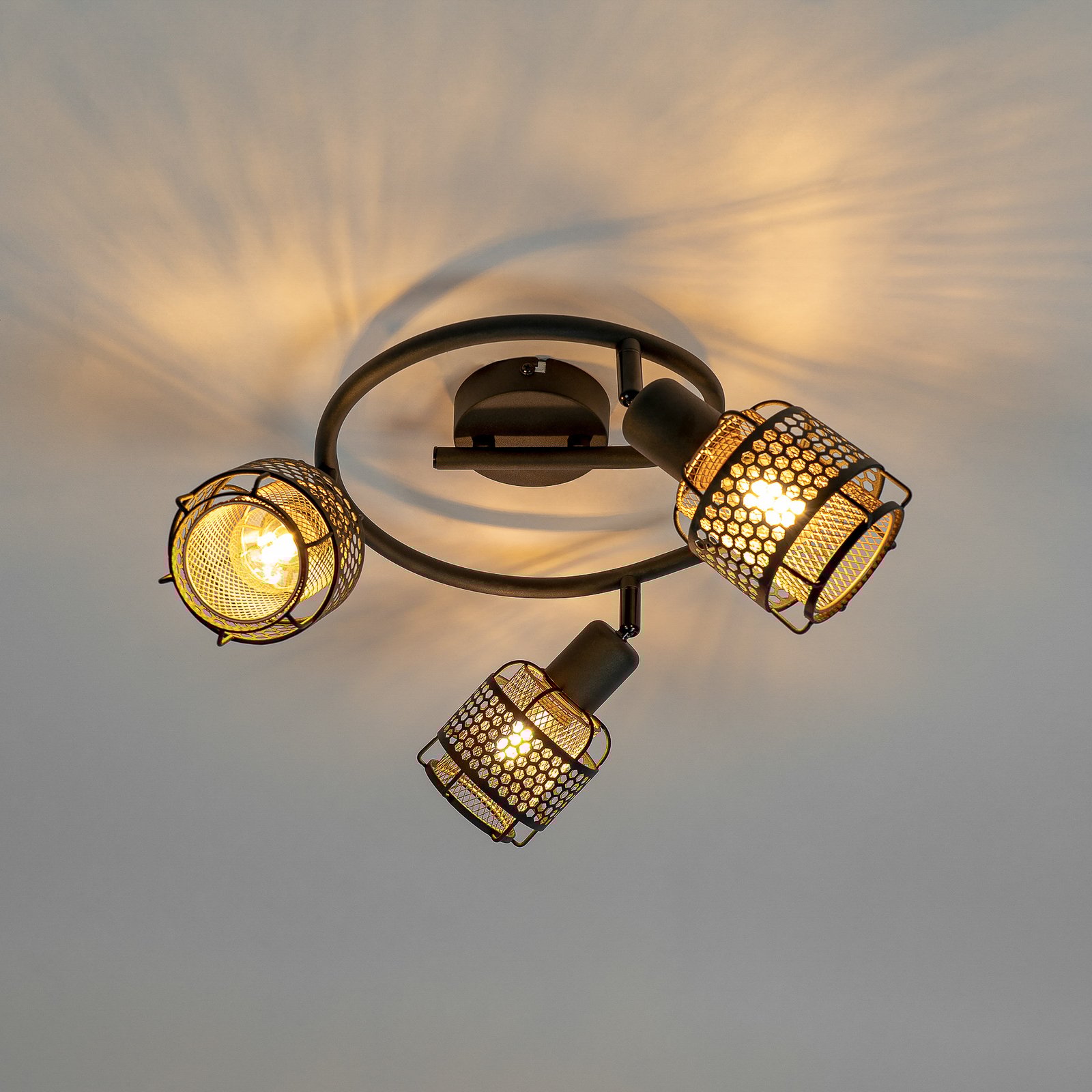 Eudoria 3 Round Lampa Sufitowa Black/Gold - Lindby