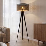 Lindby põrandalamp Thoralf, statiiv, must, tekstiil, Ø50cm