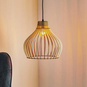 Barrel hanging light, cage lampshade made of wood