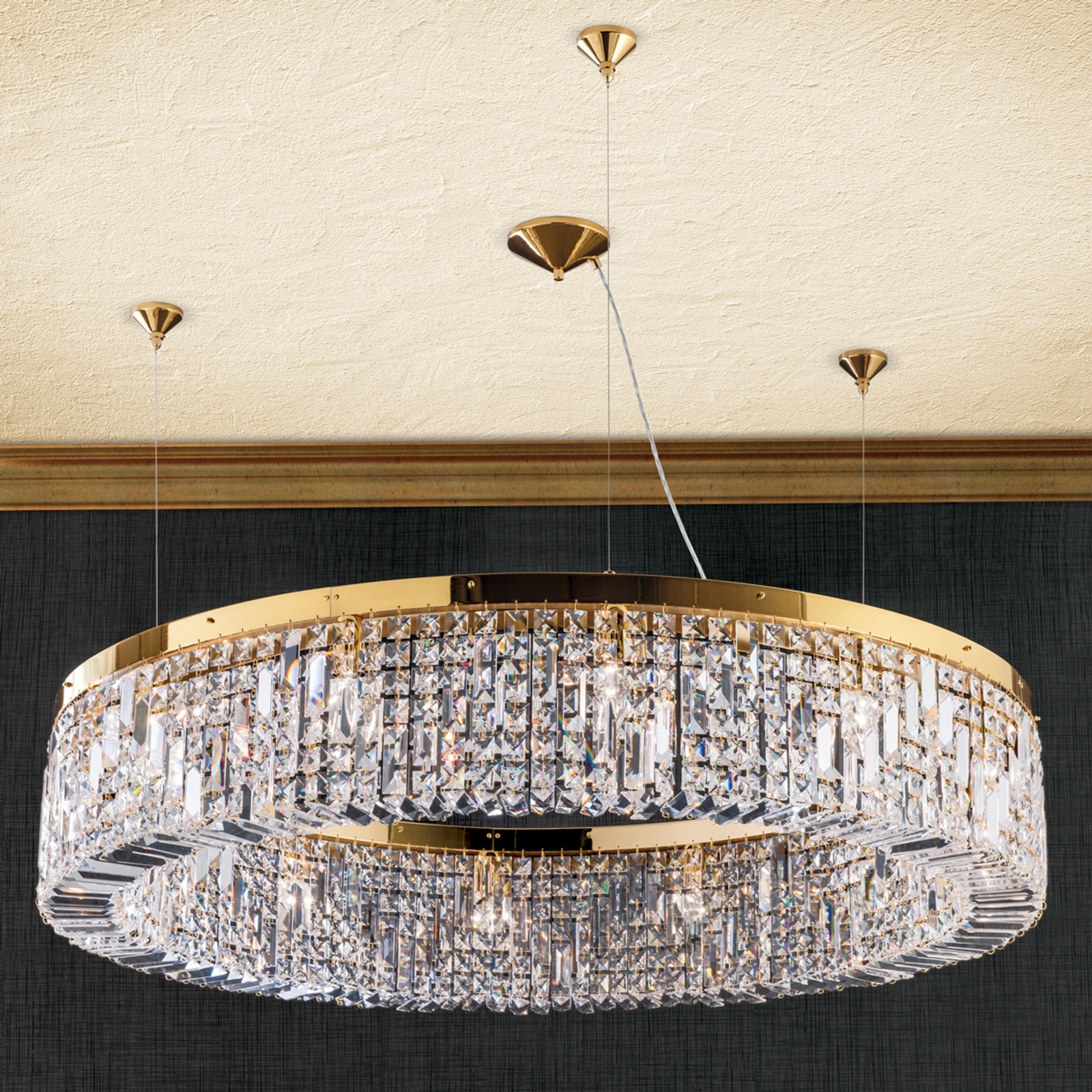 Glossy crystal hanging lamp Ring 110 cm gold