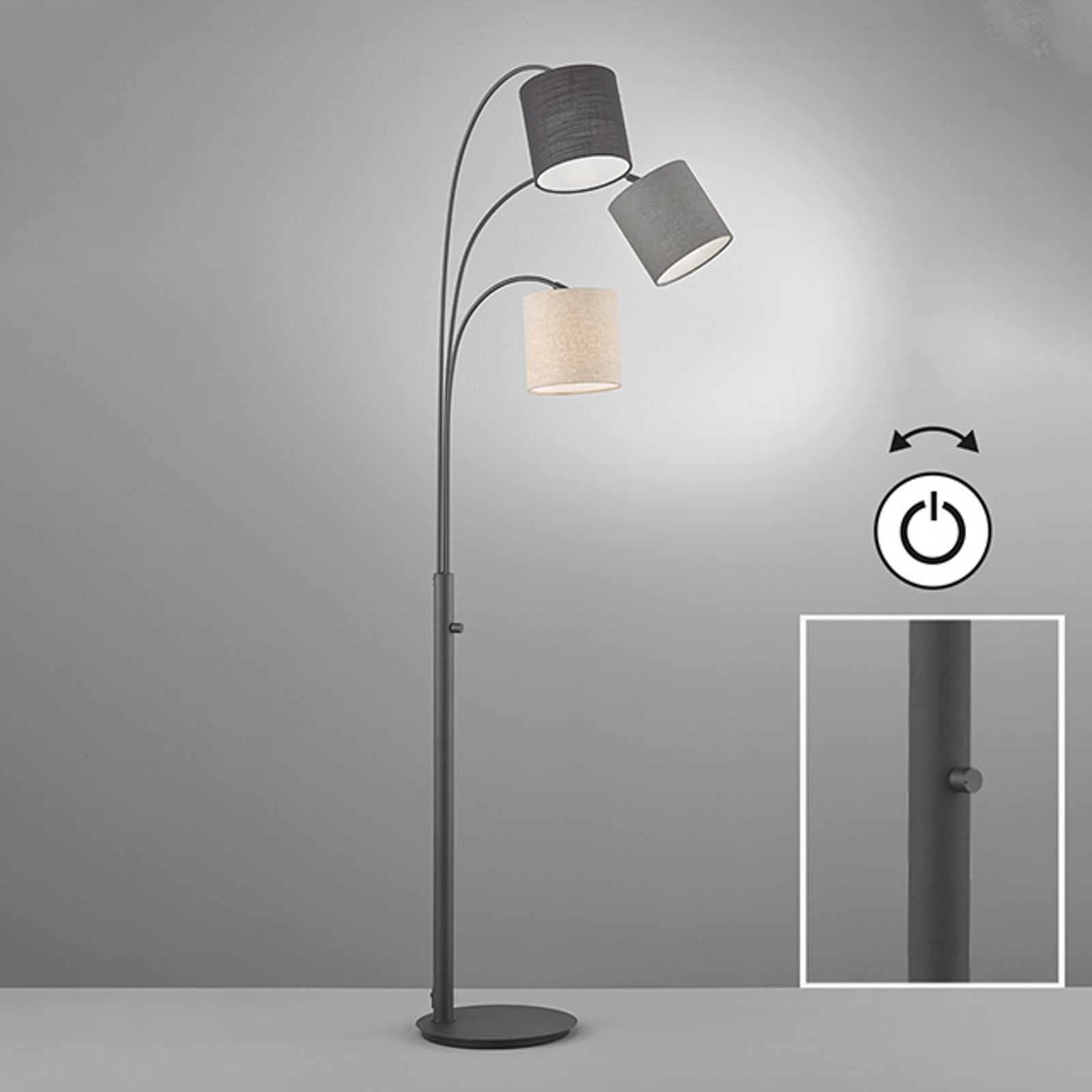 Shade floor lamp, sand/grey/black, 3-bulb