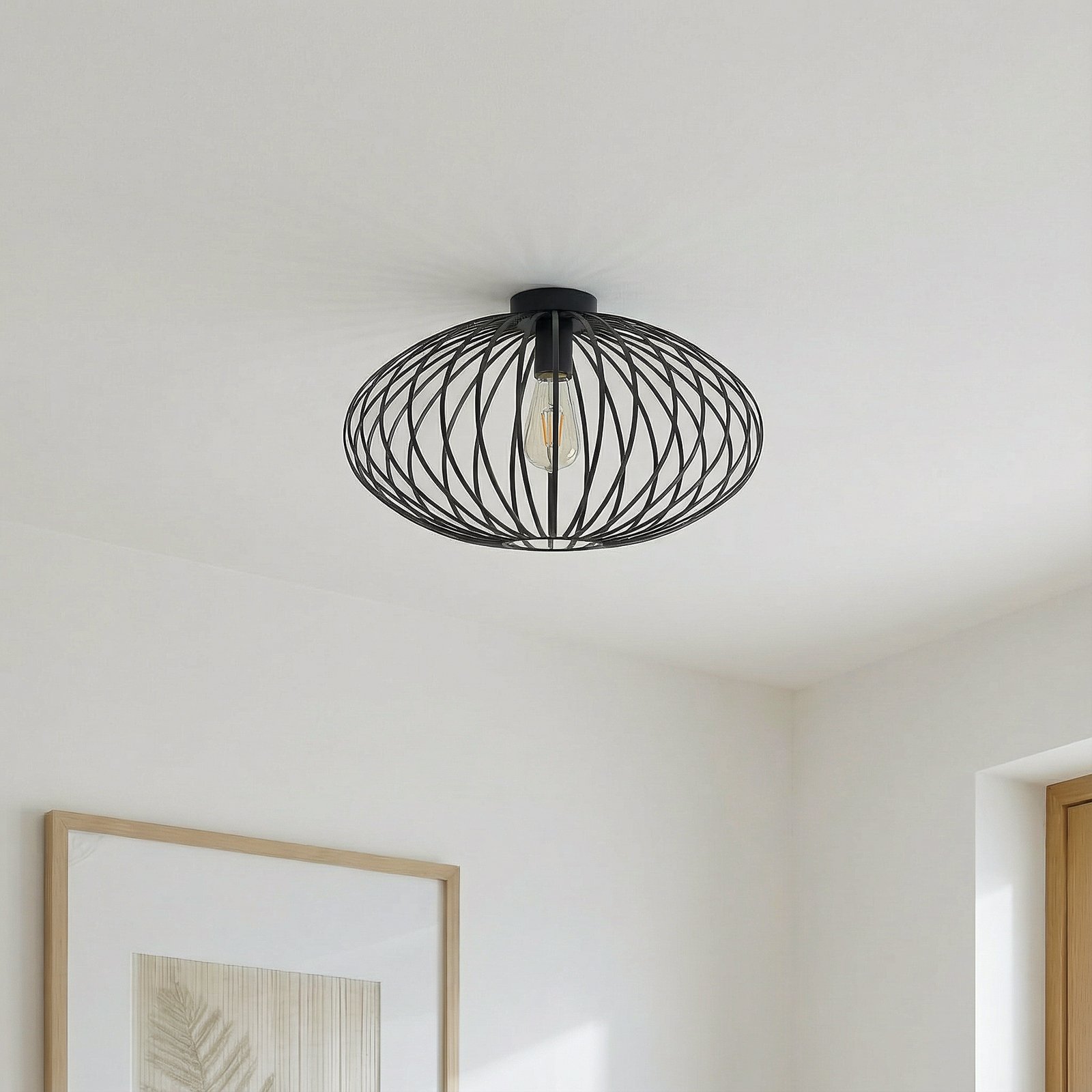 Lindby Maivi mennyezeti lámpa, fekete, 50 cm, vas, kalitka