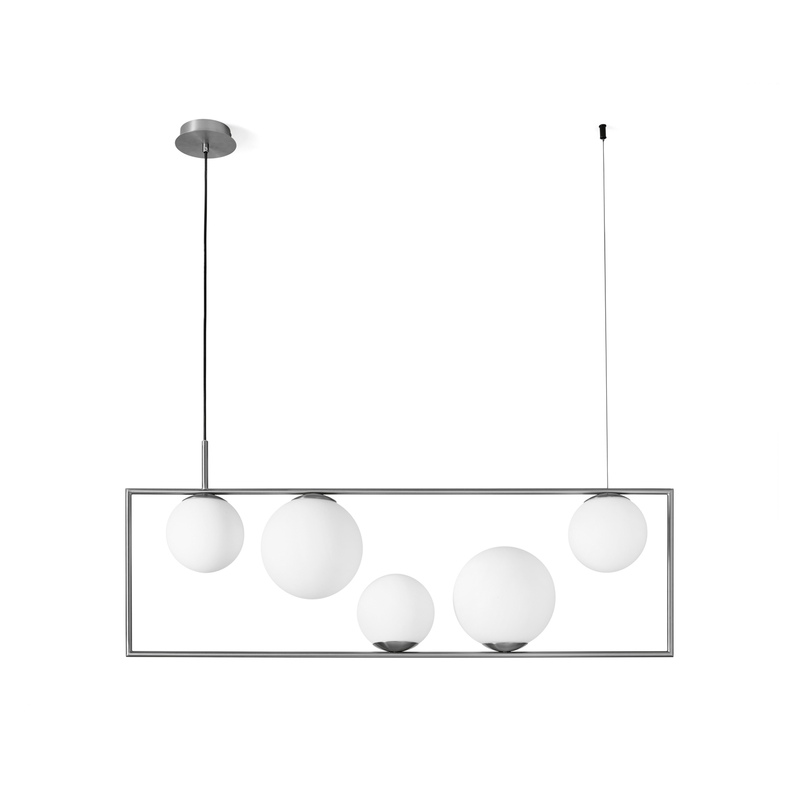 Buble pendant light, steel-coloured, 5-bulb, glass