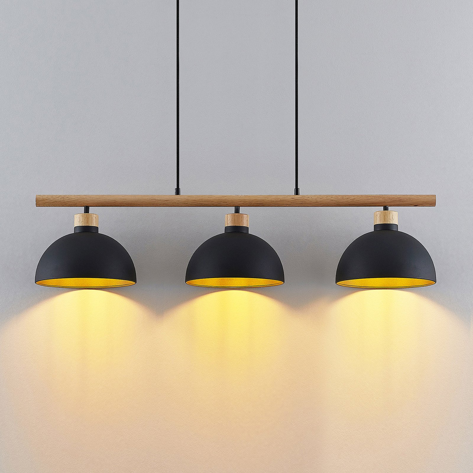 Tirzana 3 Lampada a Sospensione Black/Light Wood - Lindby