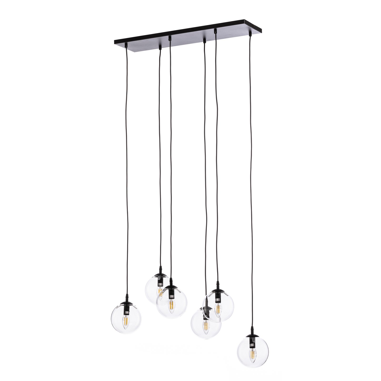 Lampă suspendată Glassy, 6 lumini, negru, grafit, sticlă, 75 cm