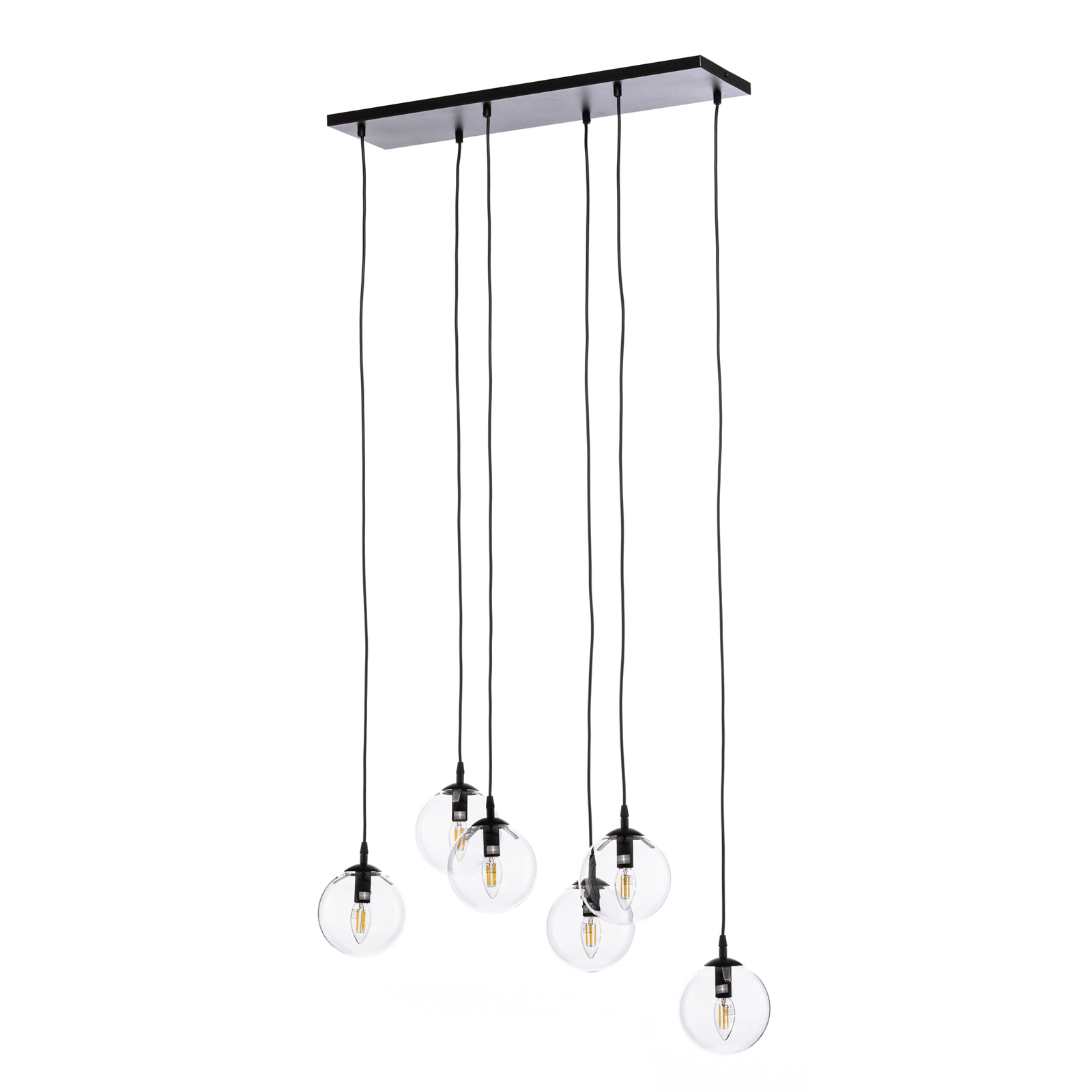 Suspension Glassy, 6 lampes, noir, graphite, verre, 75 cm