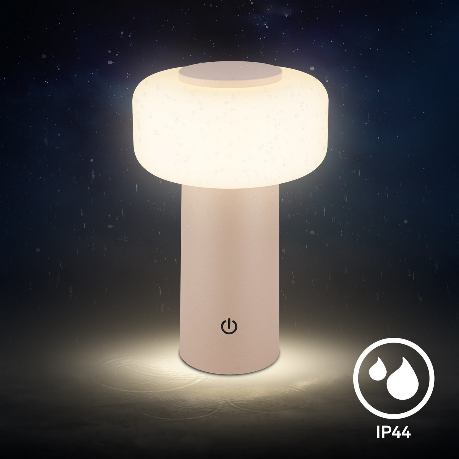 Juna LED rechargeable table lamp, beige, IP44, dimmable, 20 cm