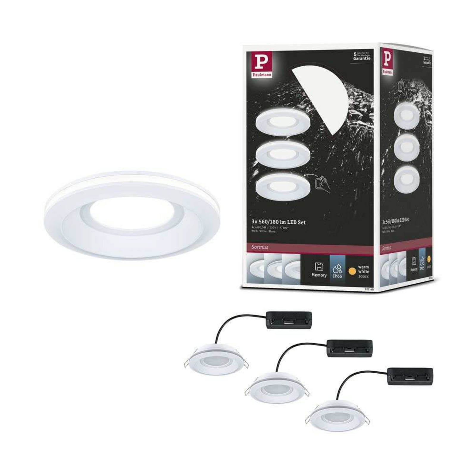 Paulmann LED inbouwlamp Sormus wit, Ø 10 cm, IP65, set van 3 Paulmann LED inbouwlamp Sormus wit, Ø 10 cm, IP65, set van 3