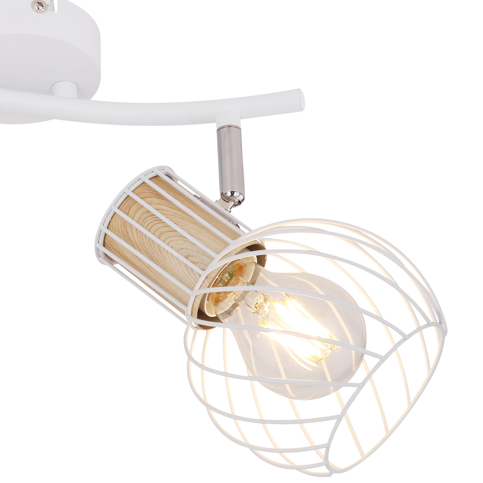 Plafondlamp Luise in wit en houtoptiek, 2-lamps