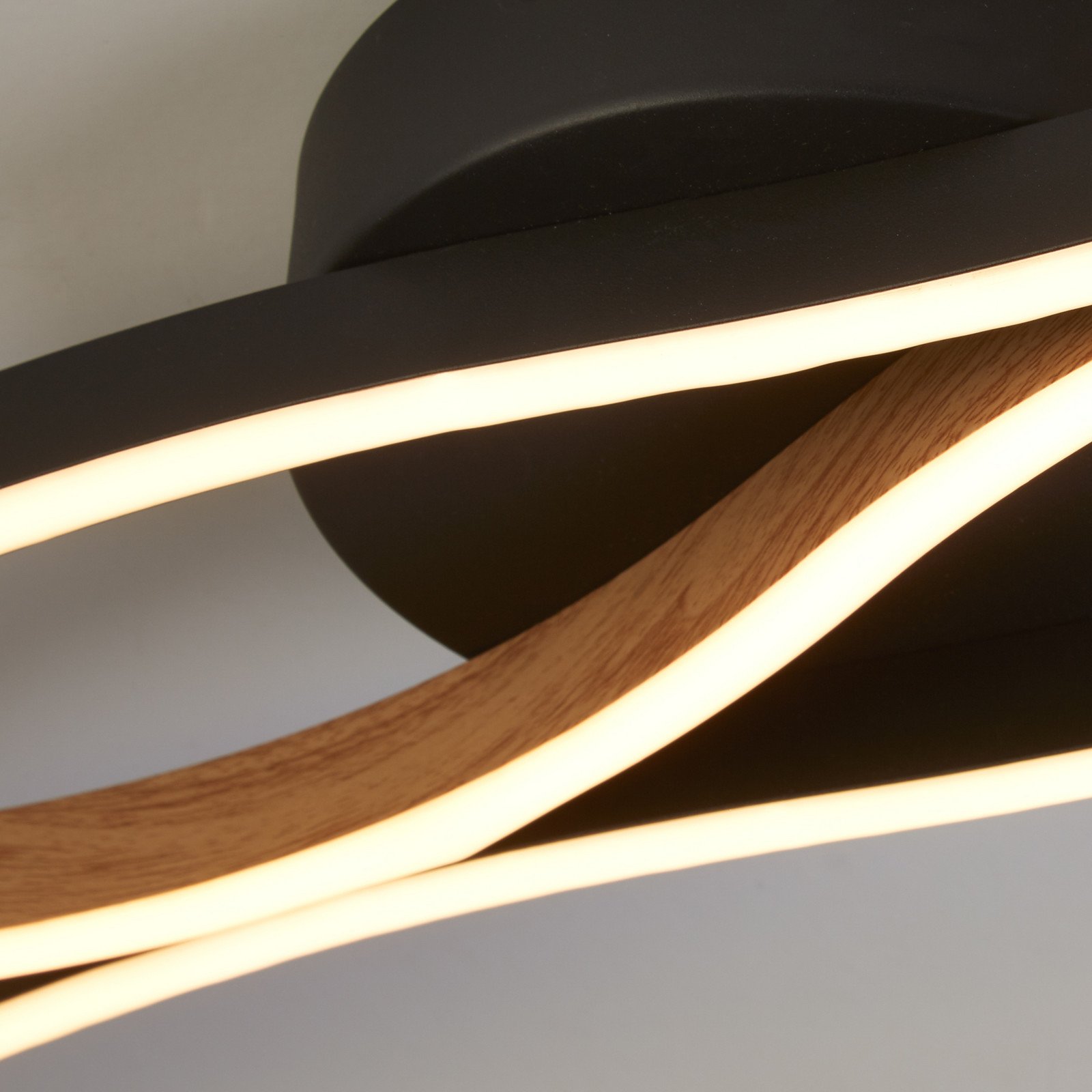 Searchlight Plafonieră LED Bloom Swirl negru/lemn - Camera de zi / sufragerie - modern - negru satinat - Metal