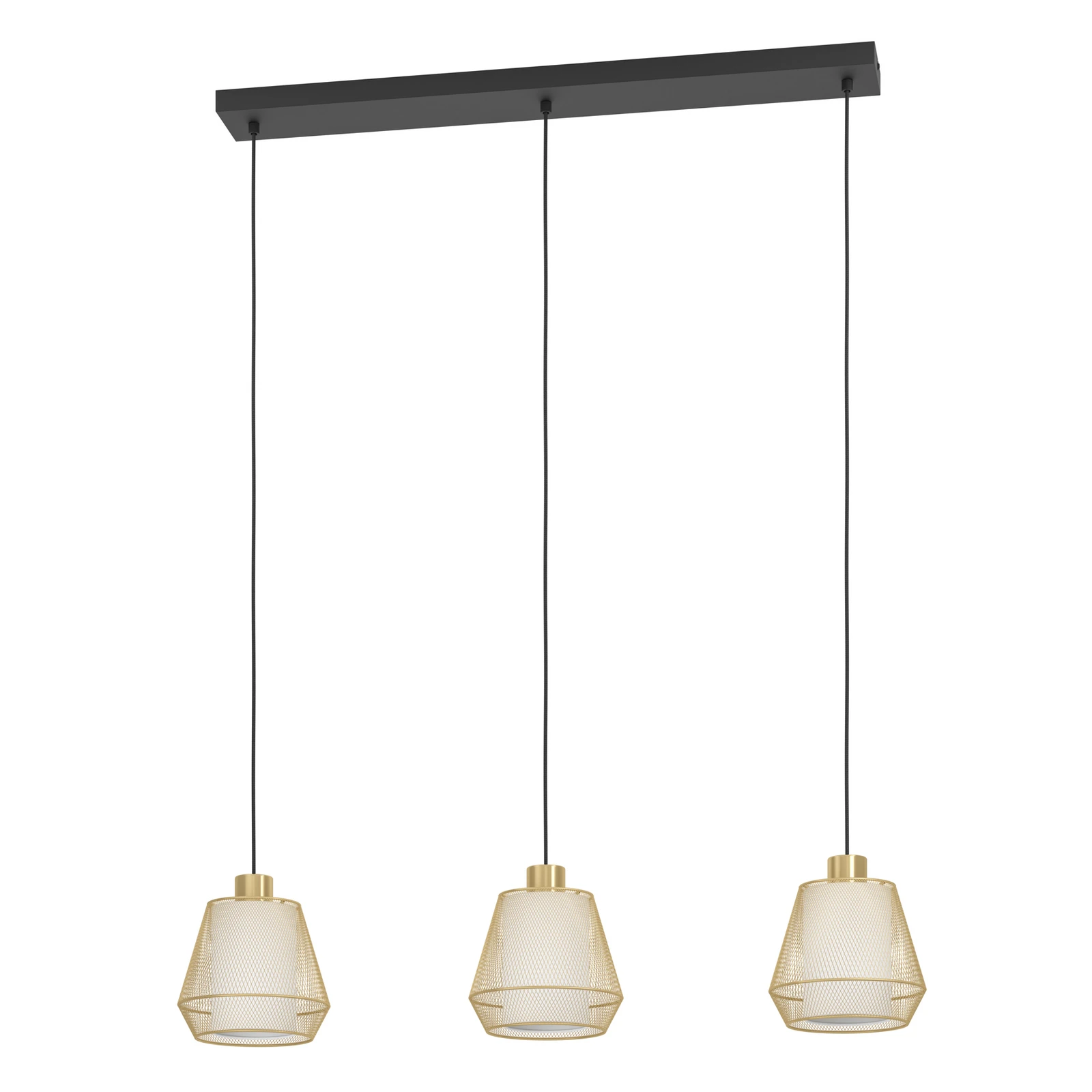 Ciudadela pendant light, black/brass, 3-bulb.