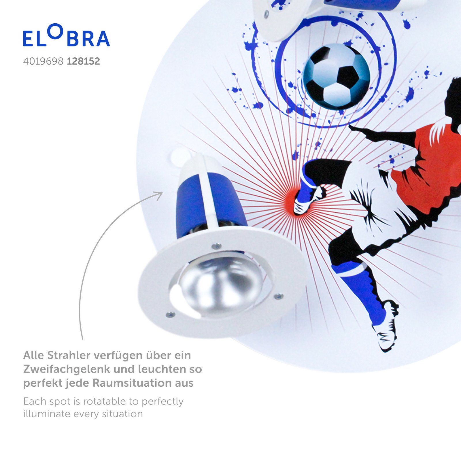 Plafonieră Soccer 3 becuri albastru-alb