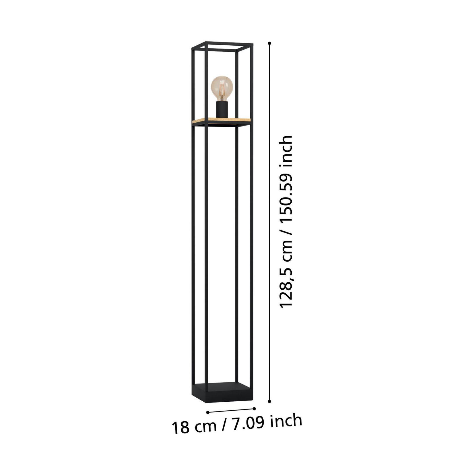Talna svetilka Libertad, višina 128,5 cm, črna/drevo, jeklo