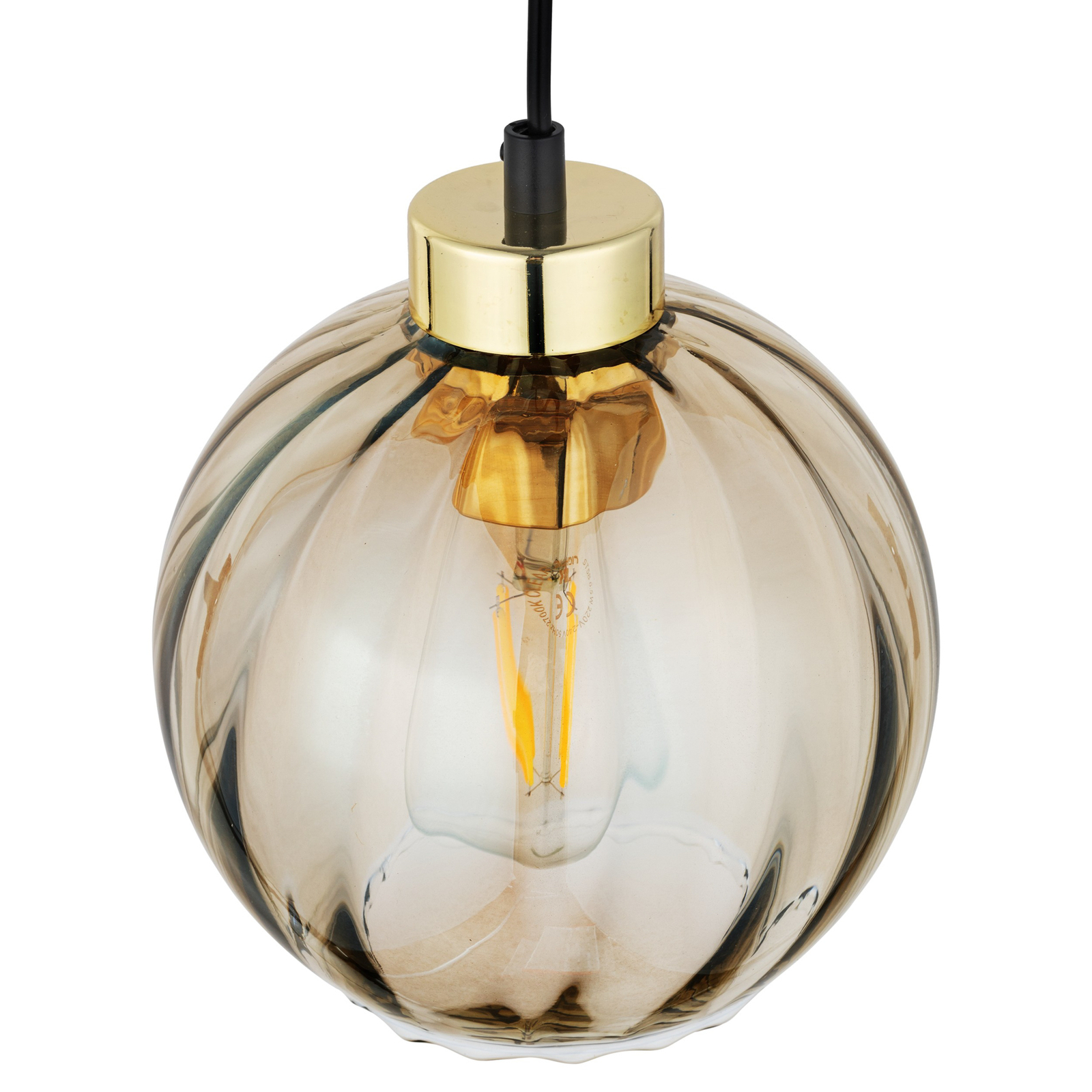 Висяща лампа Devi, стъкло, кехлибар, единична светлина, Ø 18 см