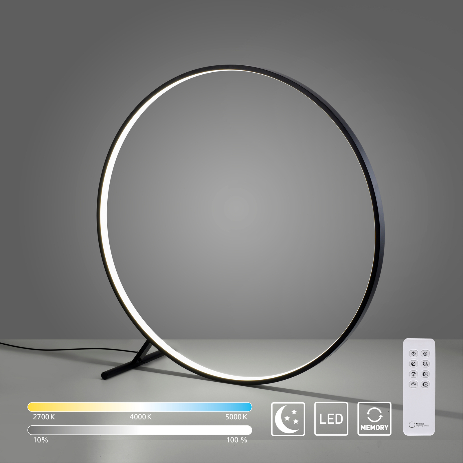 LED stojacia lampa Hula CCT s diaľkovým ovládaním Ø 100 cm