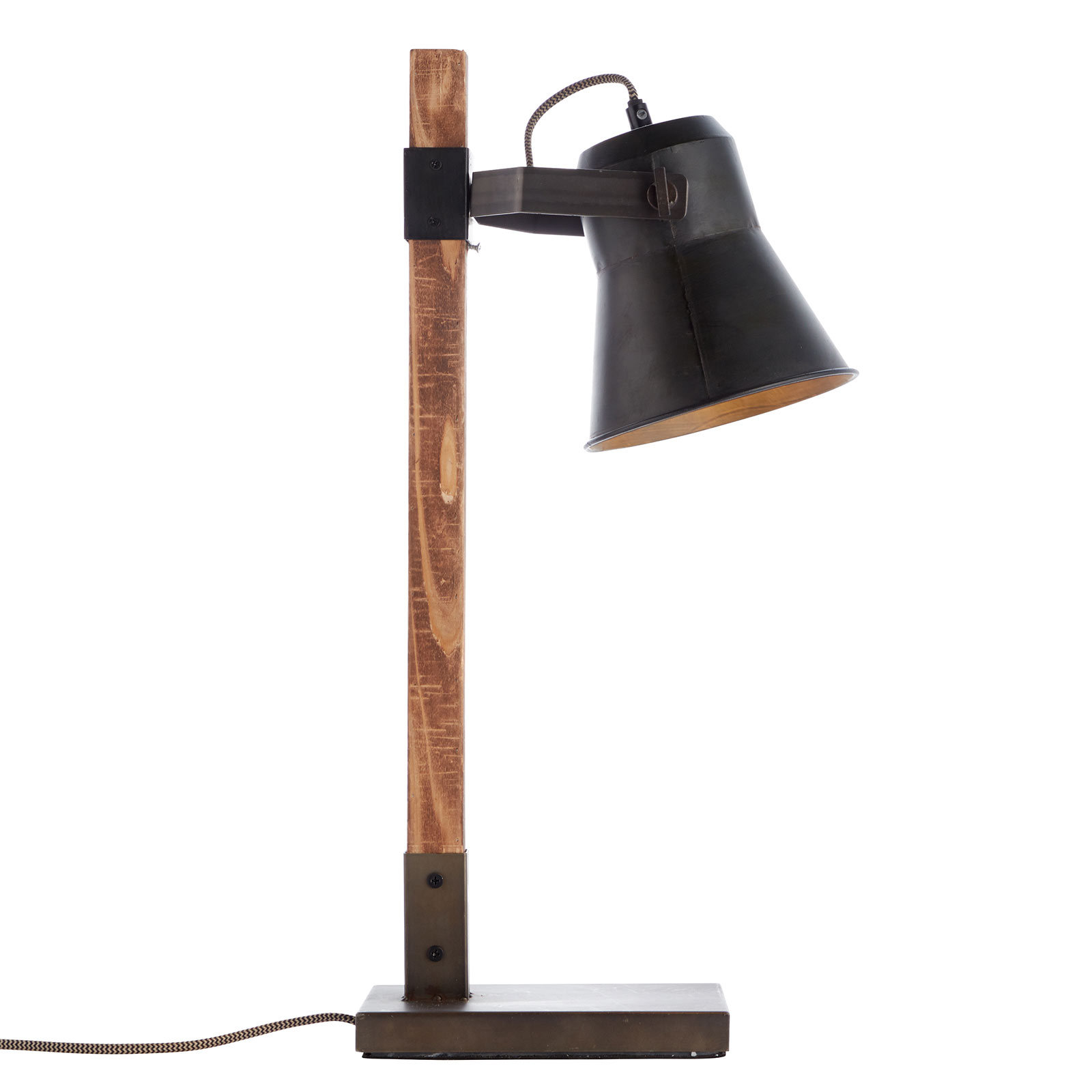 Lámpara de mesa Plow, negro/madera oscuro
