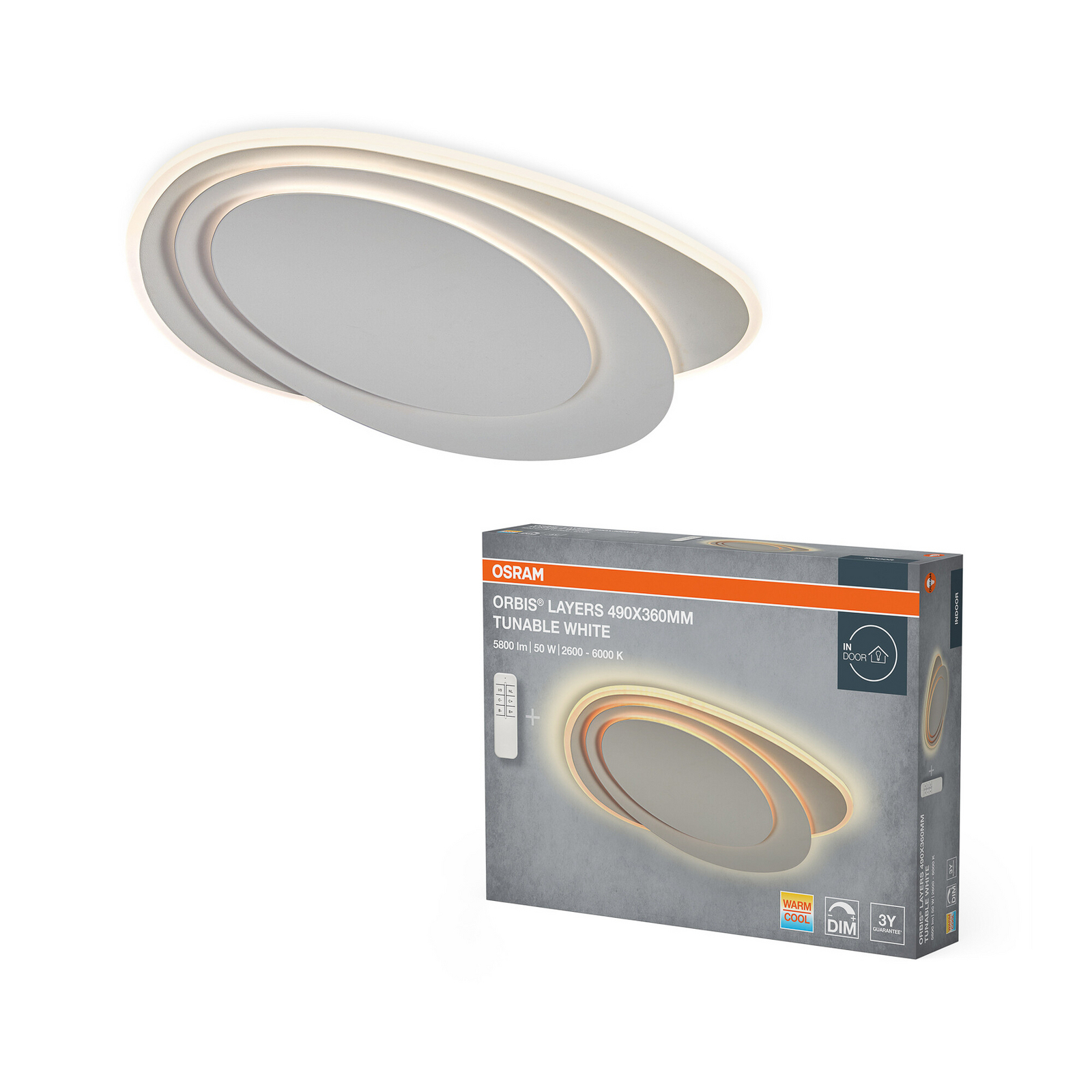 Φωτιστικό οροφής LED OSRAM ORBIS LAYERS, λευκό, 49 x 36 εκ., CCT Φωτιστικό οροφής LED OSRAM ORBIS LAYERS, λευκό, 49 x 36 εκ., CCT