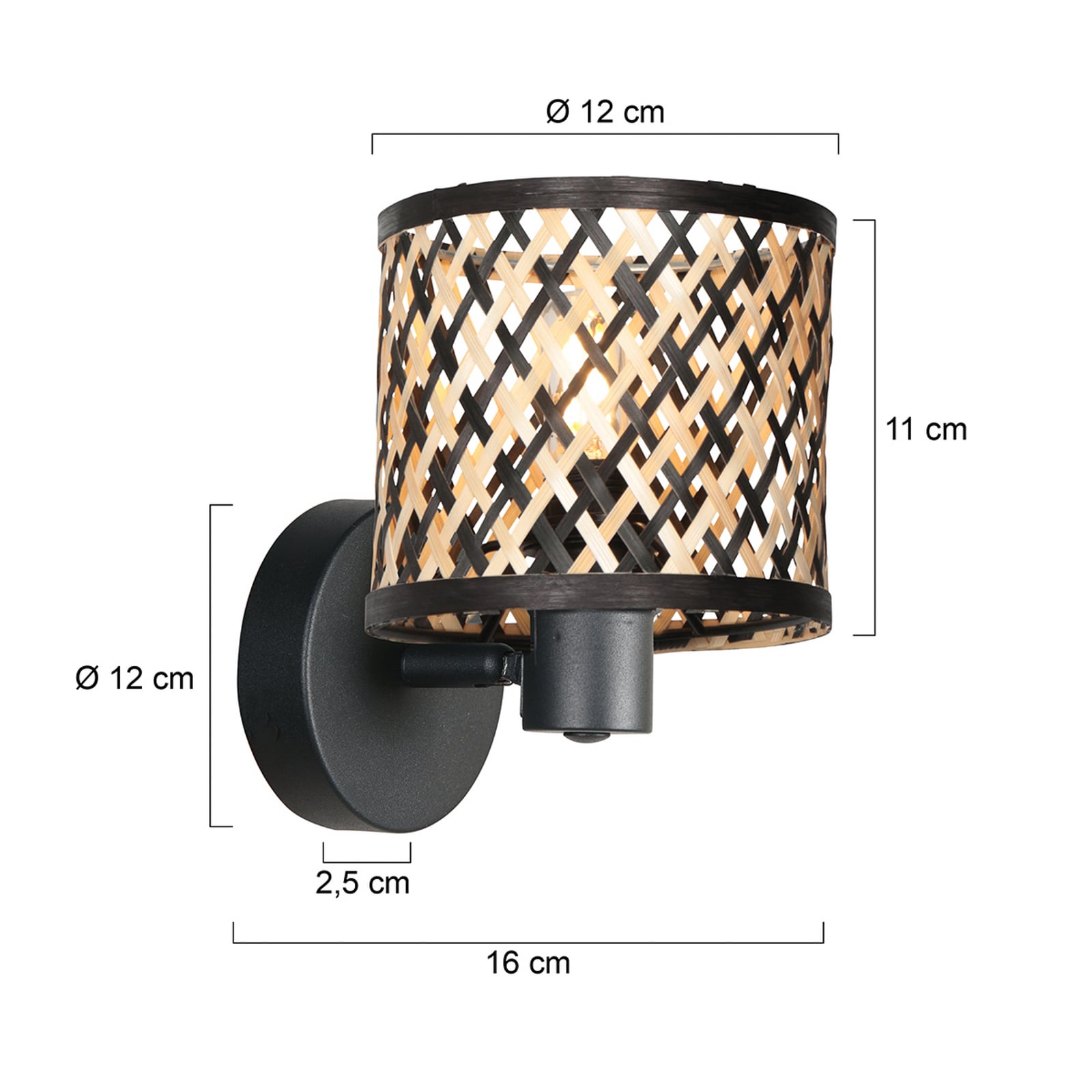 Applique murale Sumba, noire, bambou naturel/noir, E14