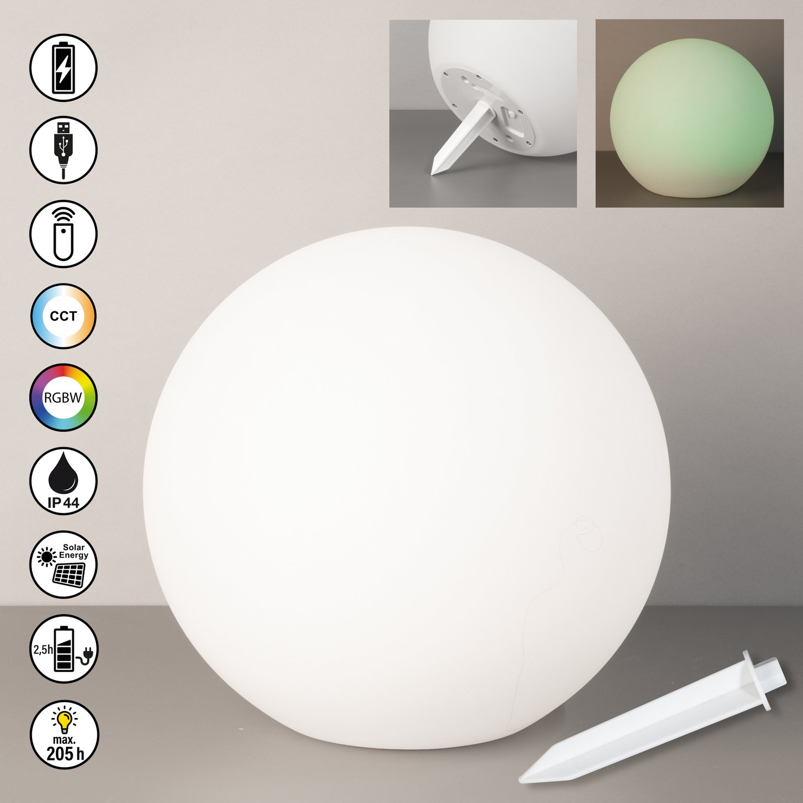 LED-päikesepaneeliga välisvalgustid Dabus, Ø 30 cm, kuuli kujuline, valge,