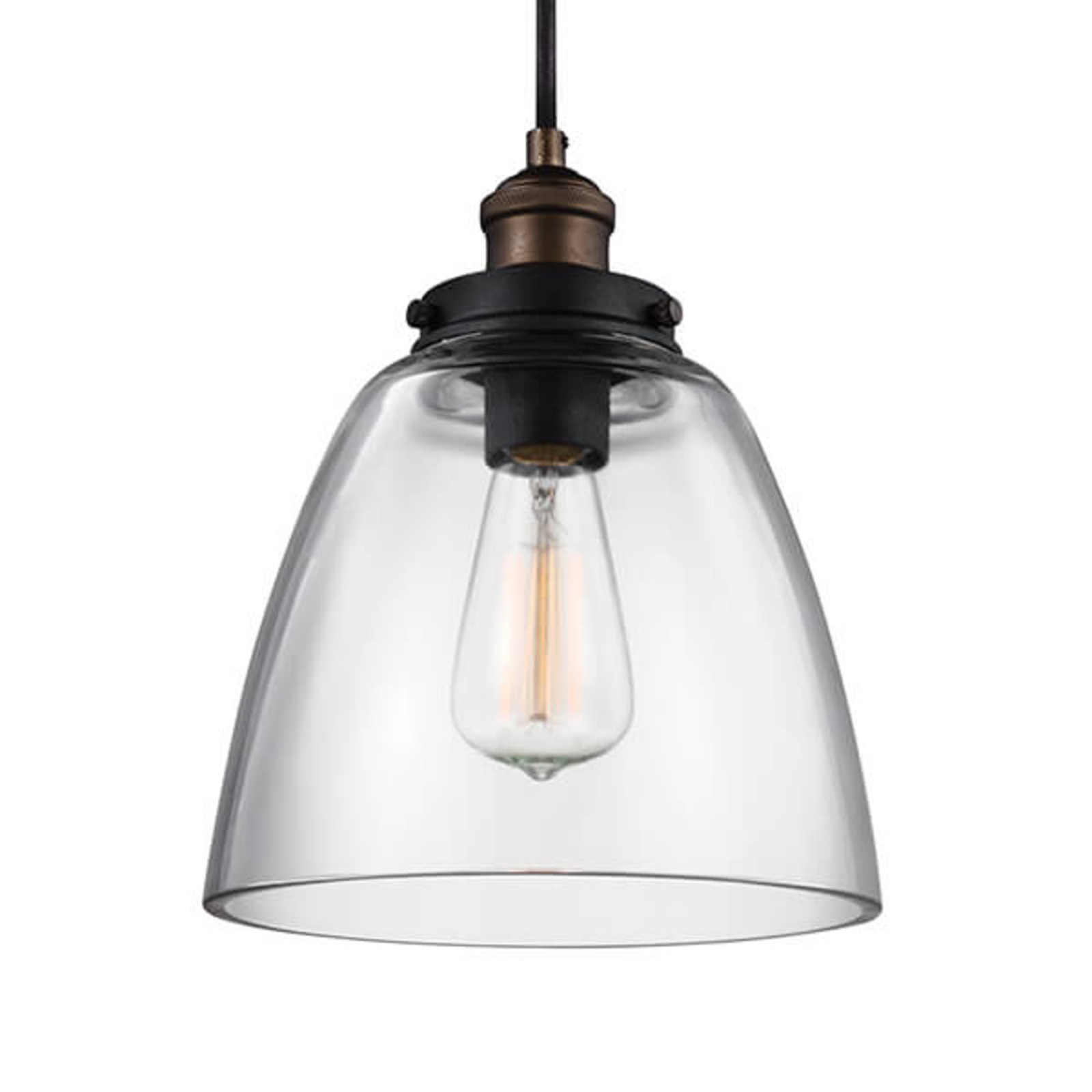 FEISS Clear hanging lamp Baskin B antique brass zinc, for Living / Dining Room, metal, glass, E27, 60 W, energy efficiency: A++, H: 27.3 cm