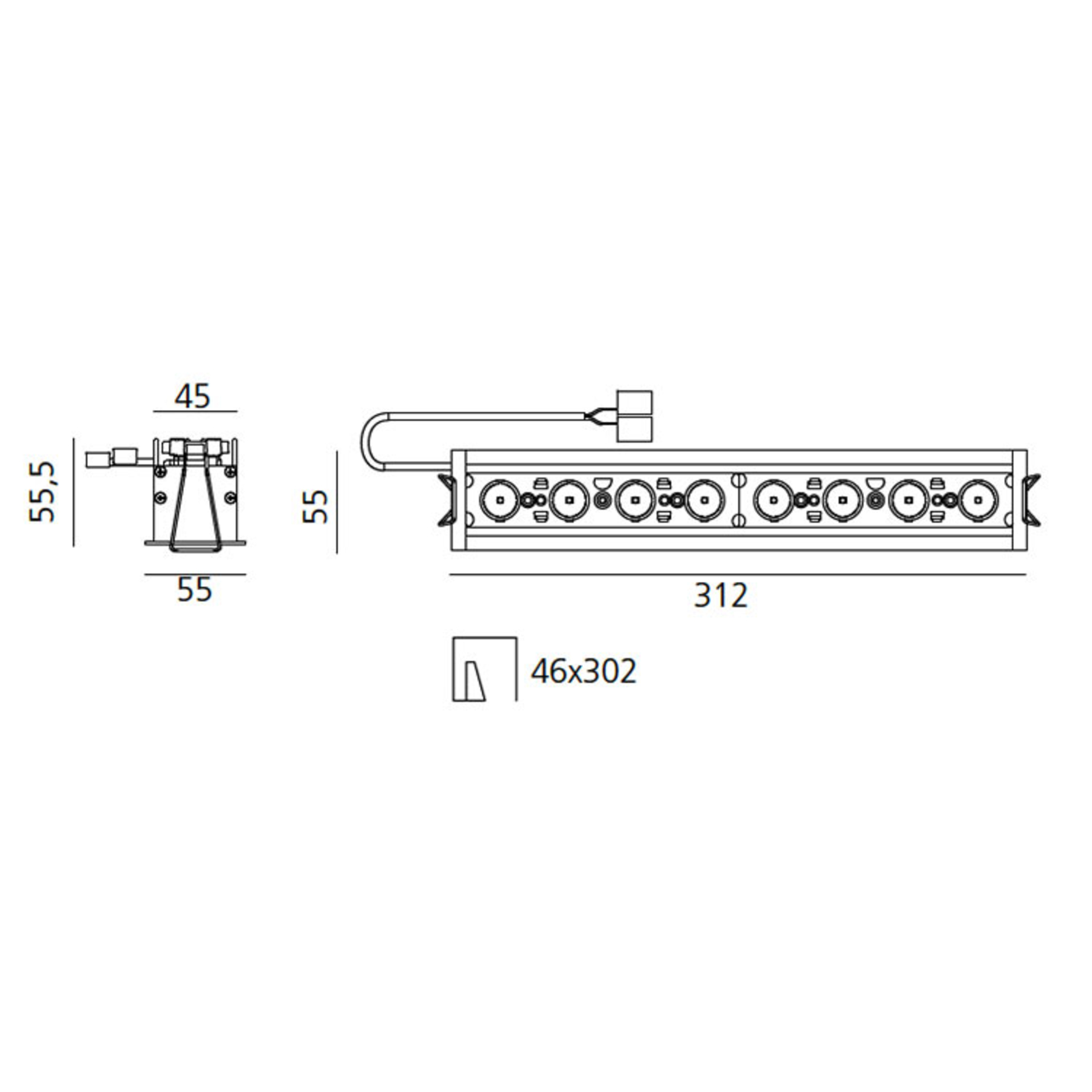 Artemide ARCHITECTUR Sharp recessed TRIM 8-bulb 36° 3,000 K, for Hallway, aluminium, plastic, 22 W, energy efficiency: A+, L: 31.2 cm, W: 5.5 cm, H: 5.5 cm