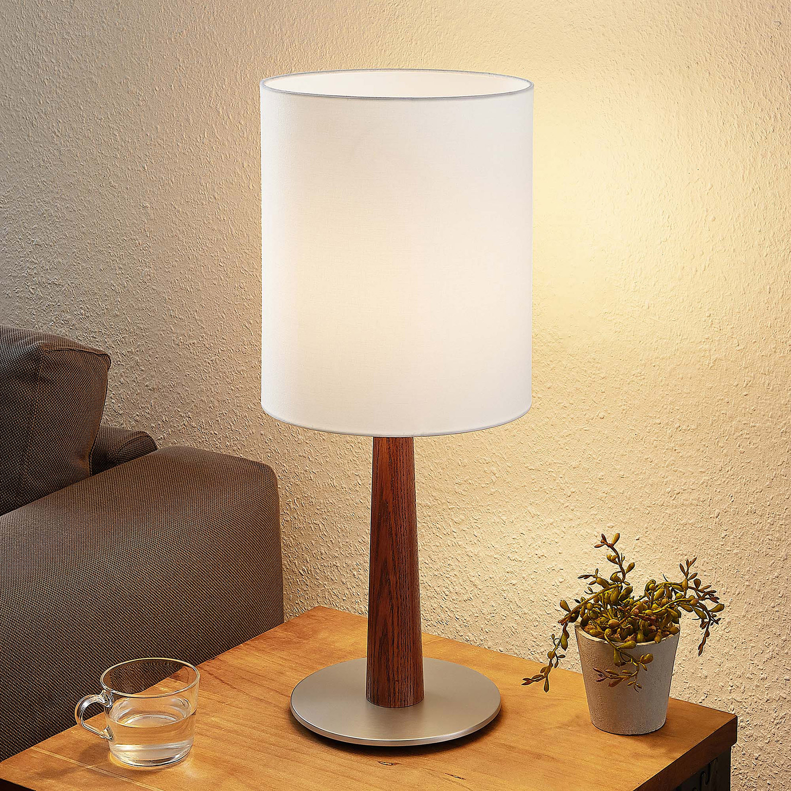 Lucande Larkira látková stolní lampa, kulatá 25 cm