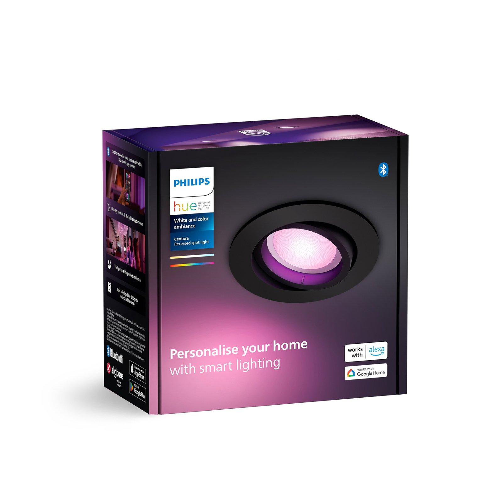 Philips Hue LED recessed spotlight Centura, black, Ø 9 cm, CCT RGB