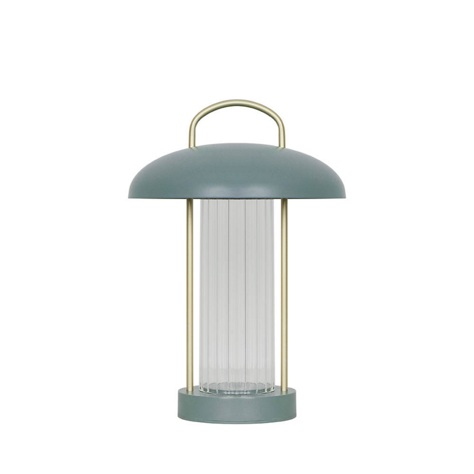 LED-batteridrevet bordlampe Mirano, højde 29 cm, støvgrøn, metal