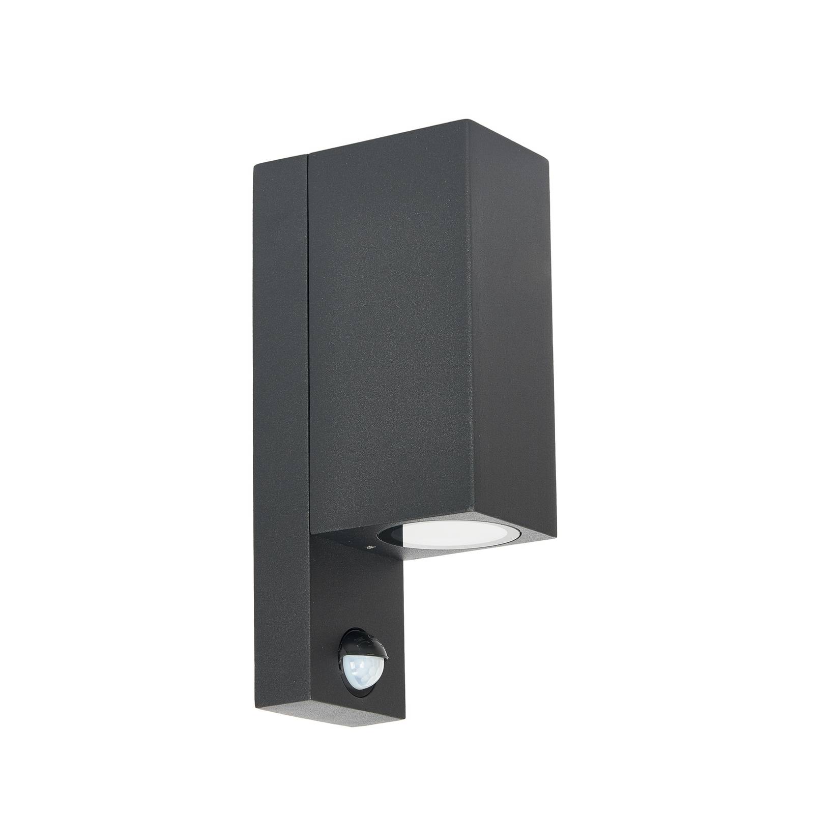 Prios Außenwandleuchte Tetje, schwarz, eckig, Sensor, 2er