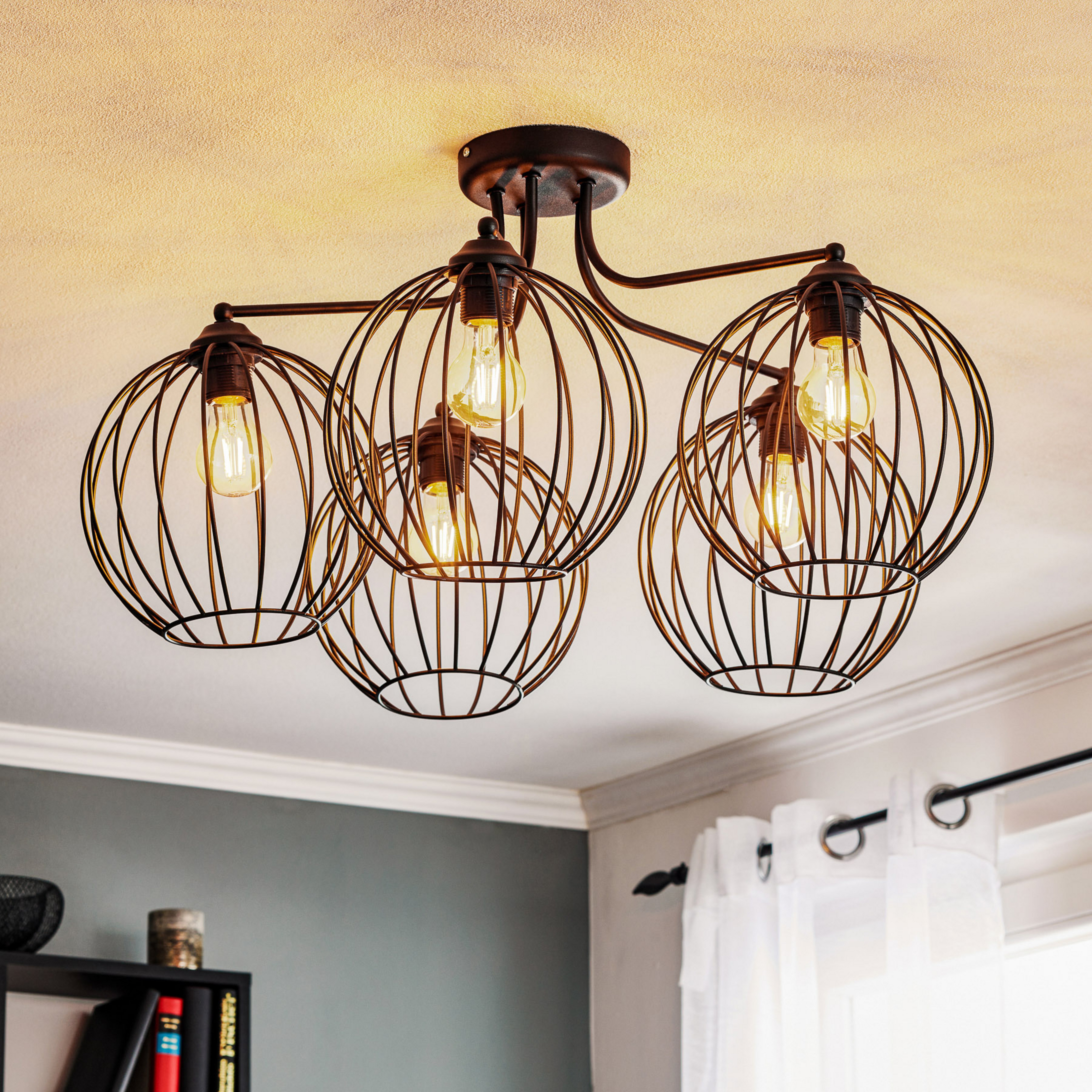 Plafonnier Cumera avec abat-jour cage, à 5 lampes