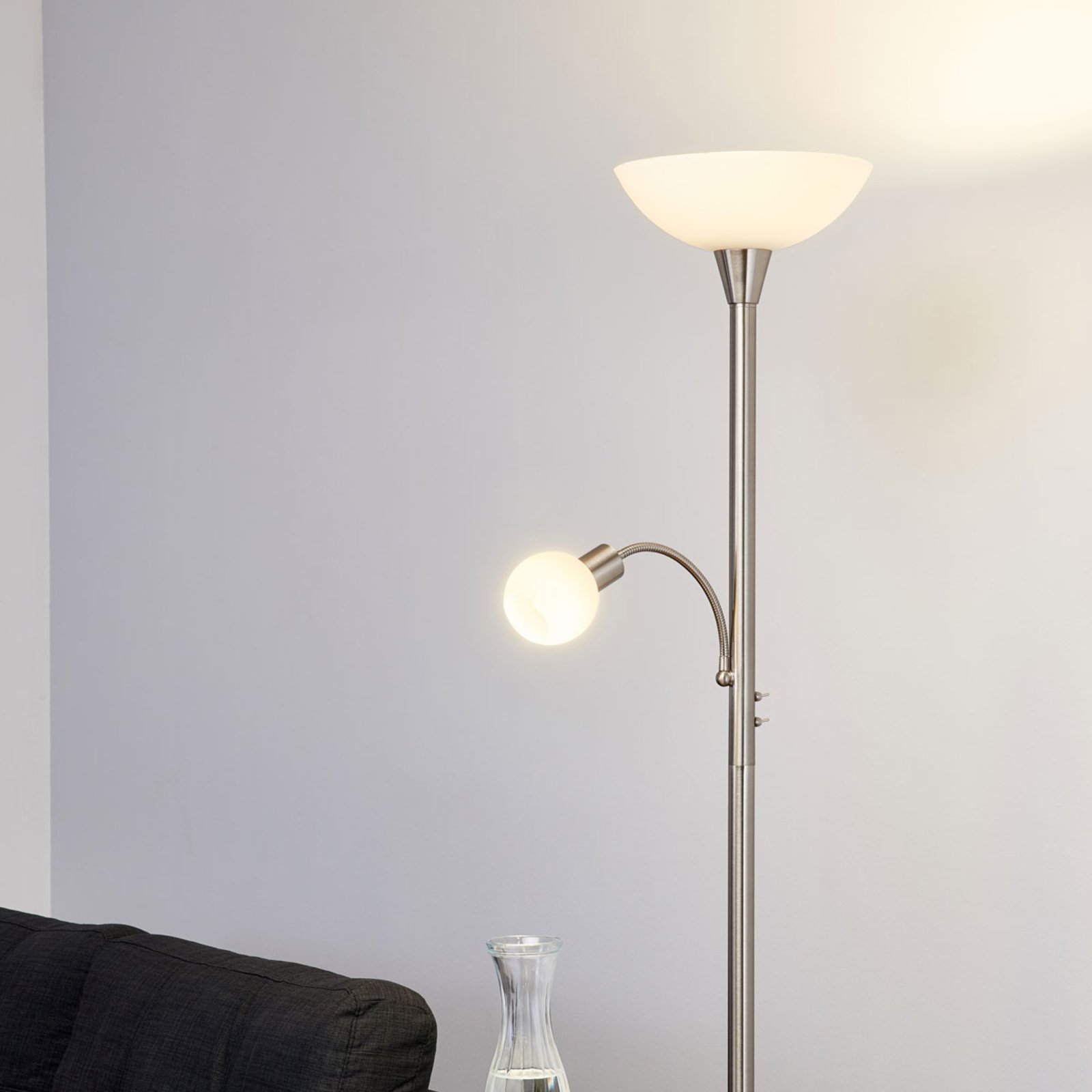 Elaina Floor Lamp Nickel/White - Lindby