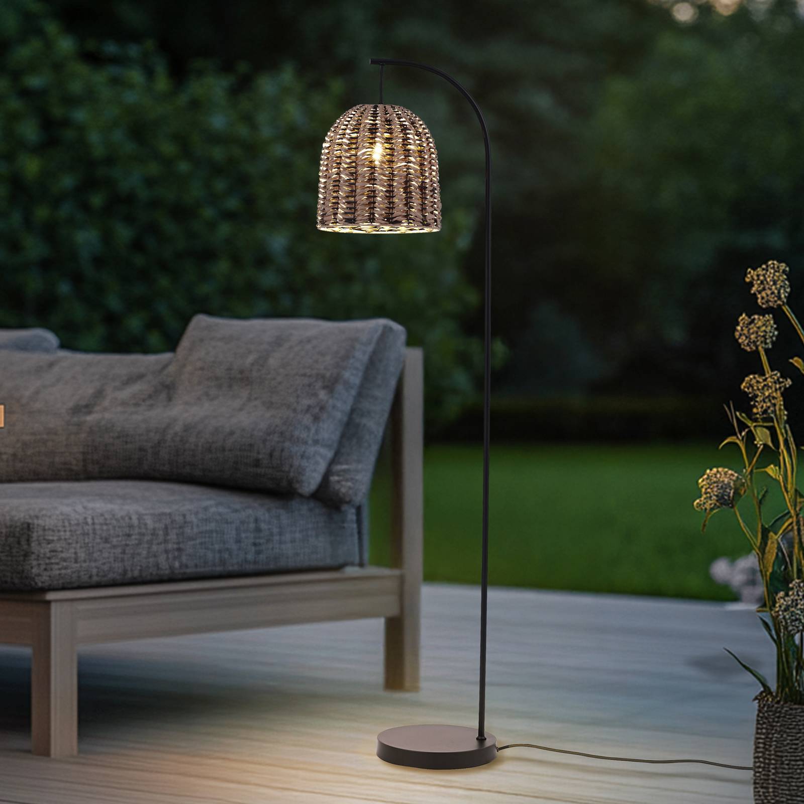 Lindby lampa stojąca zewnętrzna Taryn, brązowy, tworzywo sztuczne, IP44 172cm