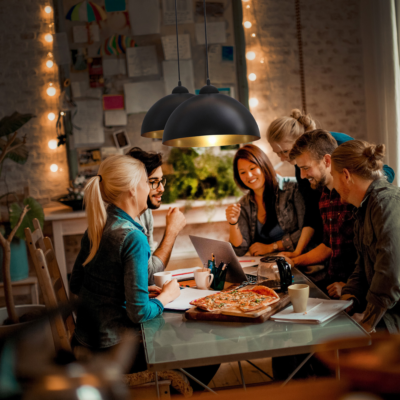 Hängelampe Goldi 2er-Set, schwarz/gold, Ø 30 cm, Metall, E27 Hängelampe Goldi 2er-Set, schwarz/gold, Ø 30 cm, Metall, E27