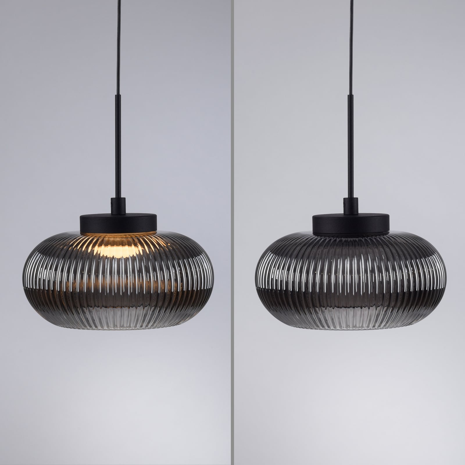 Lámpara colgante LED Noctis, 3 luces, gris ahumado, cristal, atenuable, 3.000 K