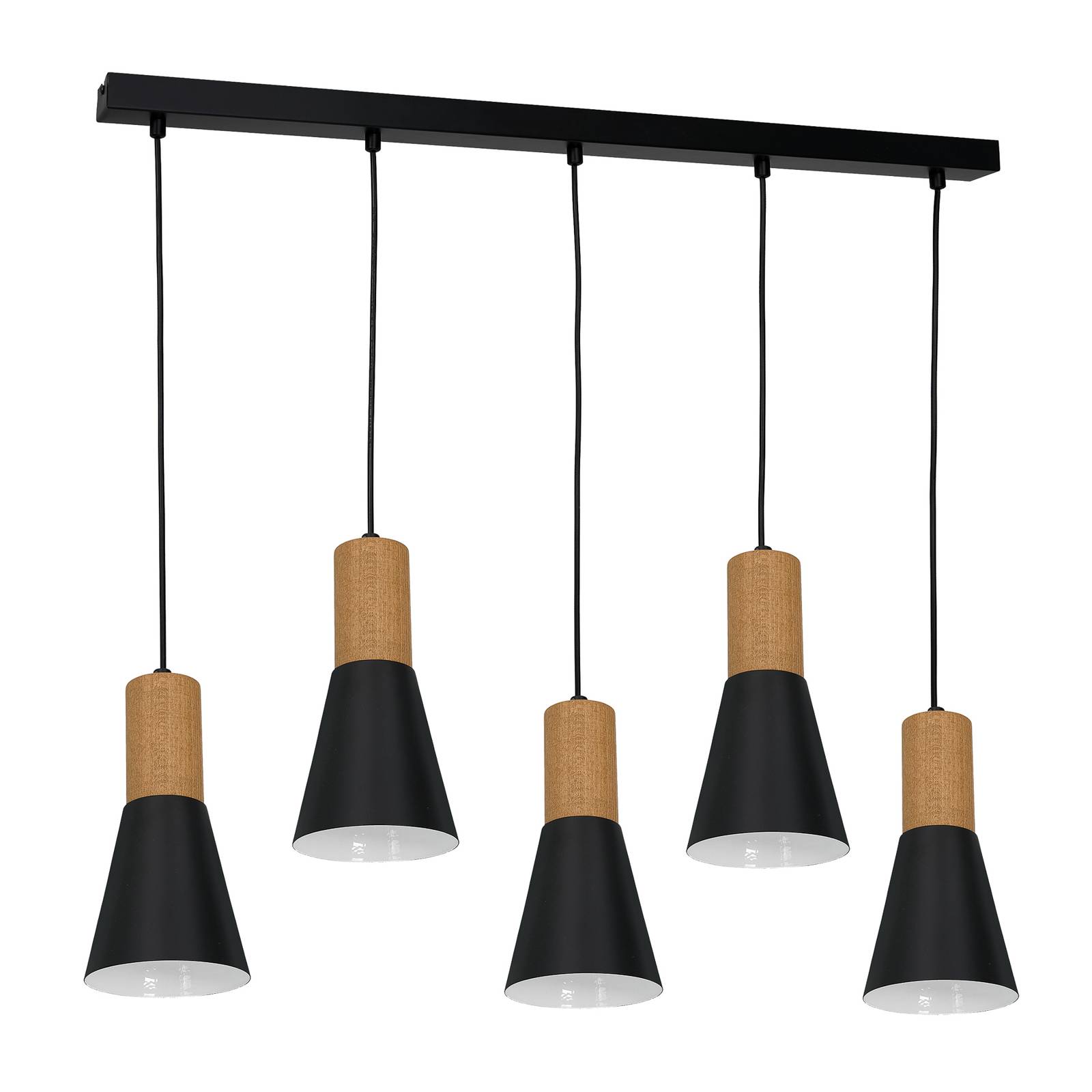 Suspension Esma noire à cinq lampes, poutre