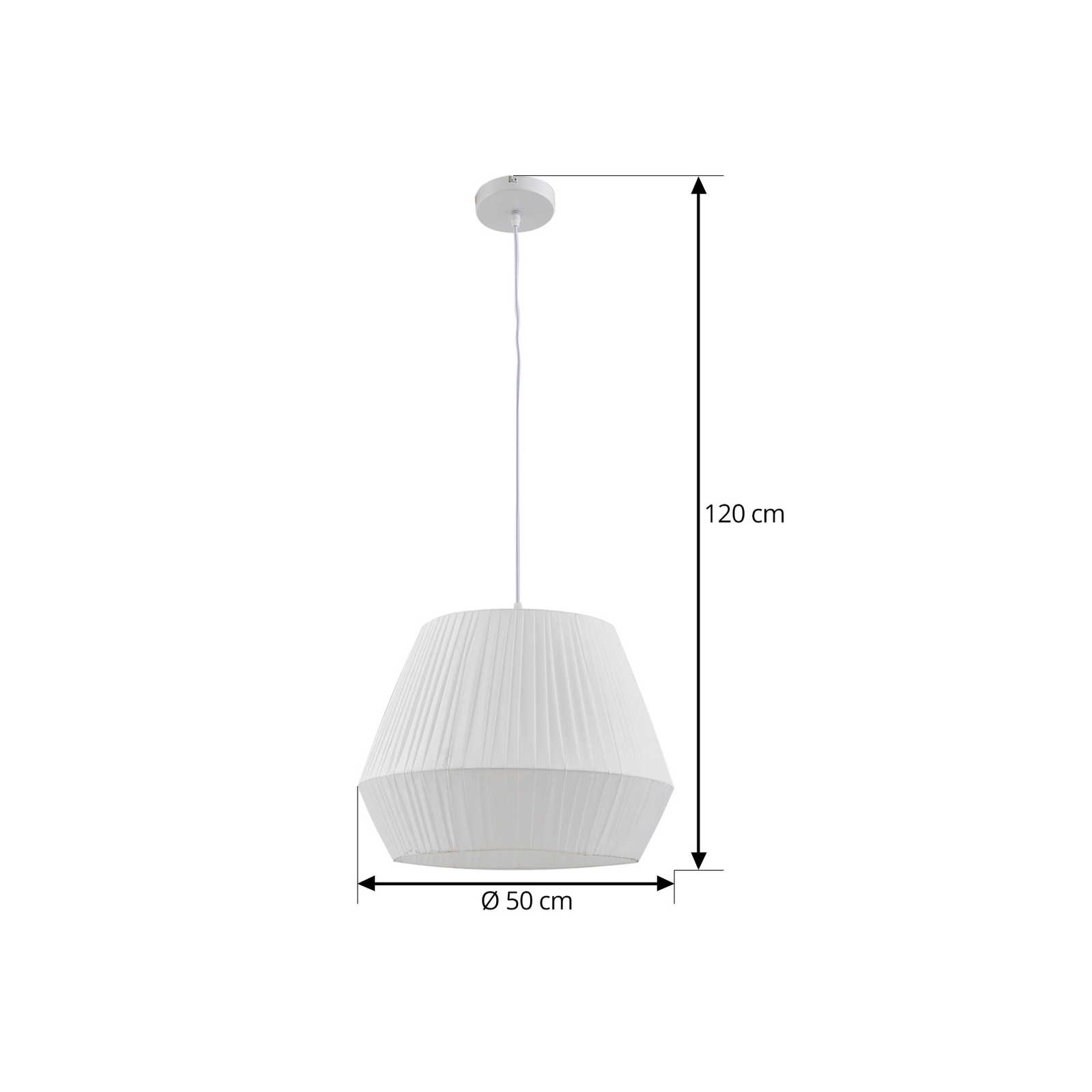 Lindby candeeiro suspenso Vitore, Ø 40 cm, têxtil, branco