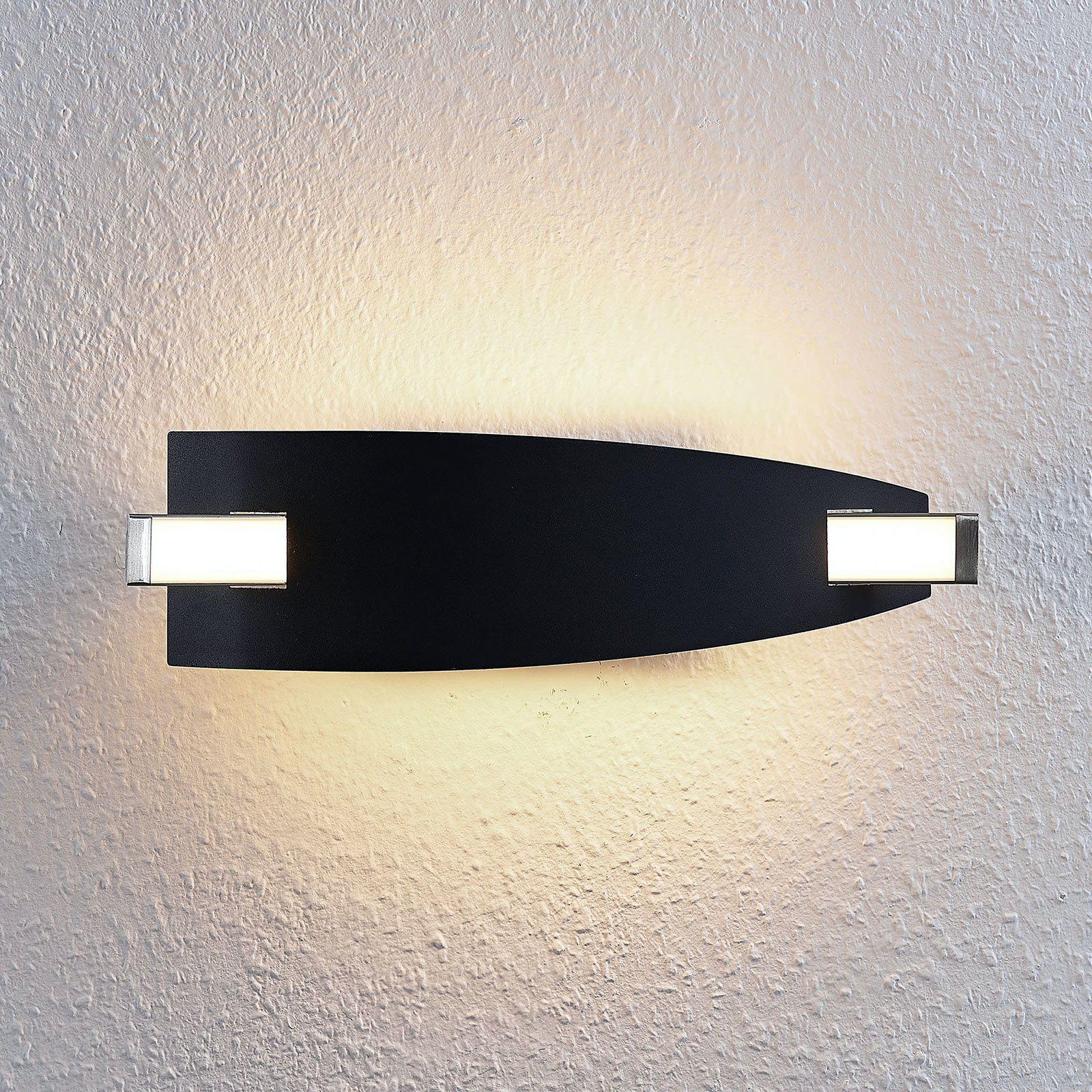 Lucande Marija LED wall light in black, for Living / Dining Room, metal, plastic, 10 W, energy efficiency: A, W: 35 cm, H: 10 cm