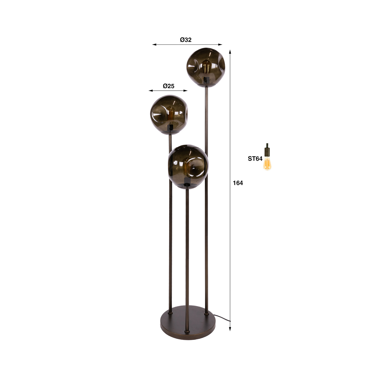 Stojací lampa Stellar, 3 žárovky, hnědá, sklo, kov, E27