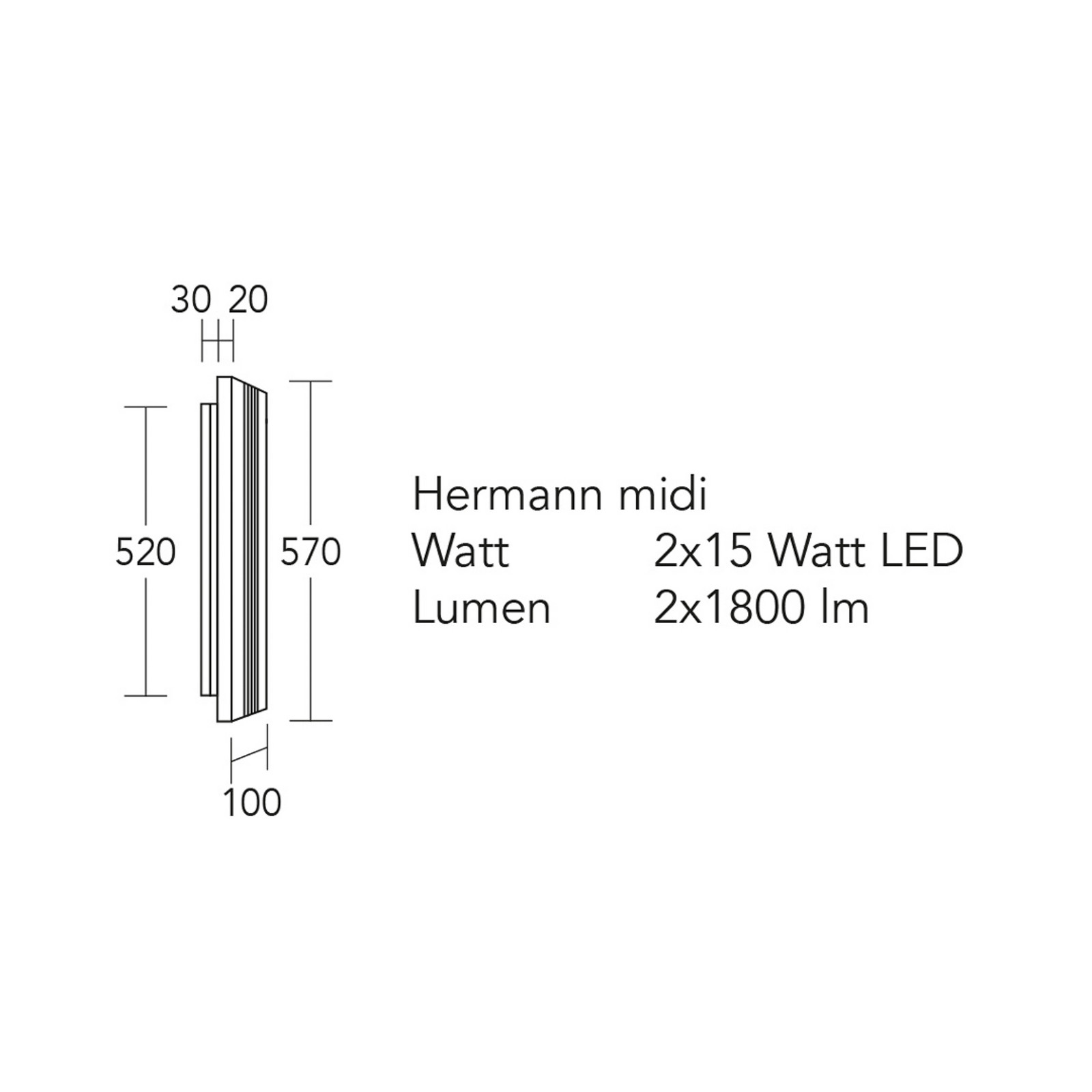 HerzBlut Aplică de perete cu LED Hermann midi stejar oiled dimabil - Camera de zi / sufragerie - modern - stejar uleiat negru mat - Lemn