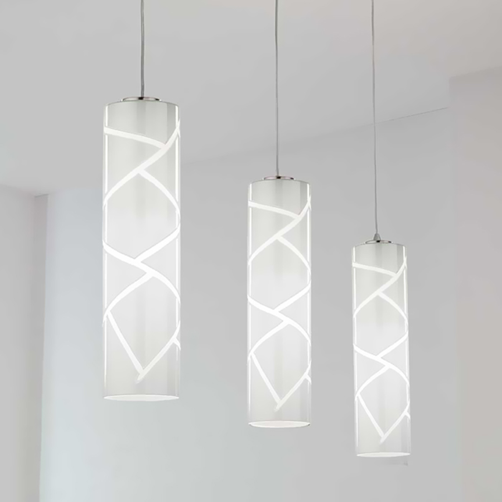 Lam Artistic hanging light Boheme 3-bulb, for Living / Dining Room, glass, metal, E27, 100 W, energy efficiency: A++, L: 100 cm