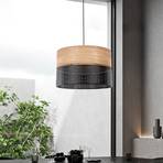 Nicol hanglamp, zwart/hout-effect, Ø 50 cm, 1-lamp, 3 x E27