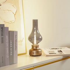 Lindby LED-es újratölthető asztali lámpa Maxentius aranyszínű üvegből