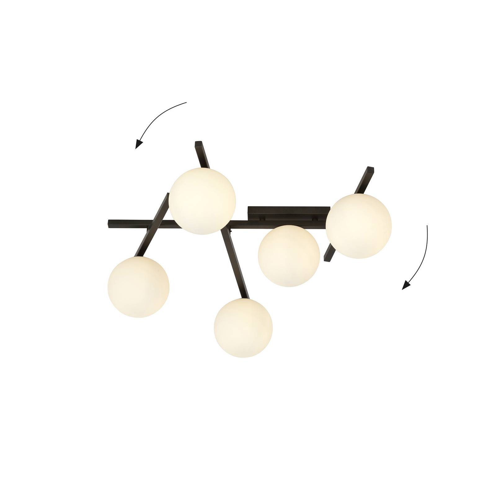 Lampa sufitowa Smart, czarna/opalowa, 5-punktowa